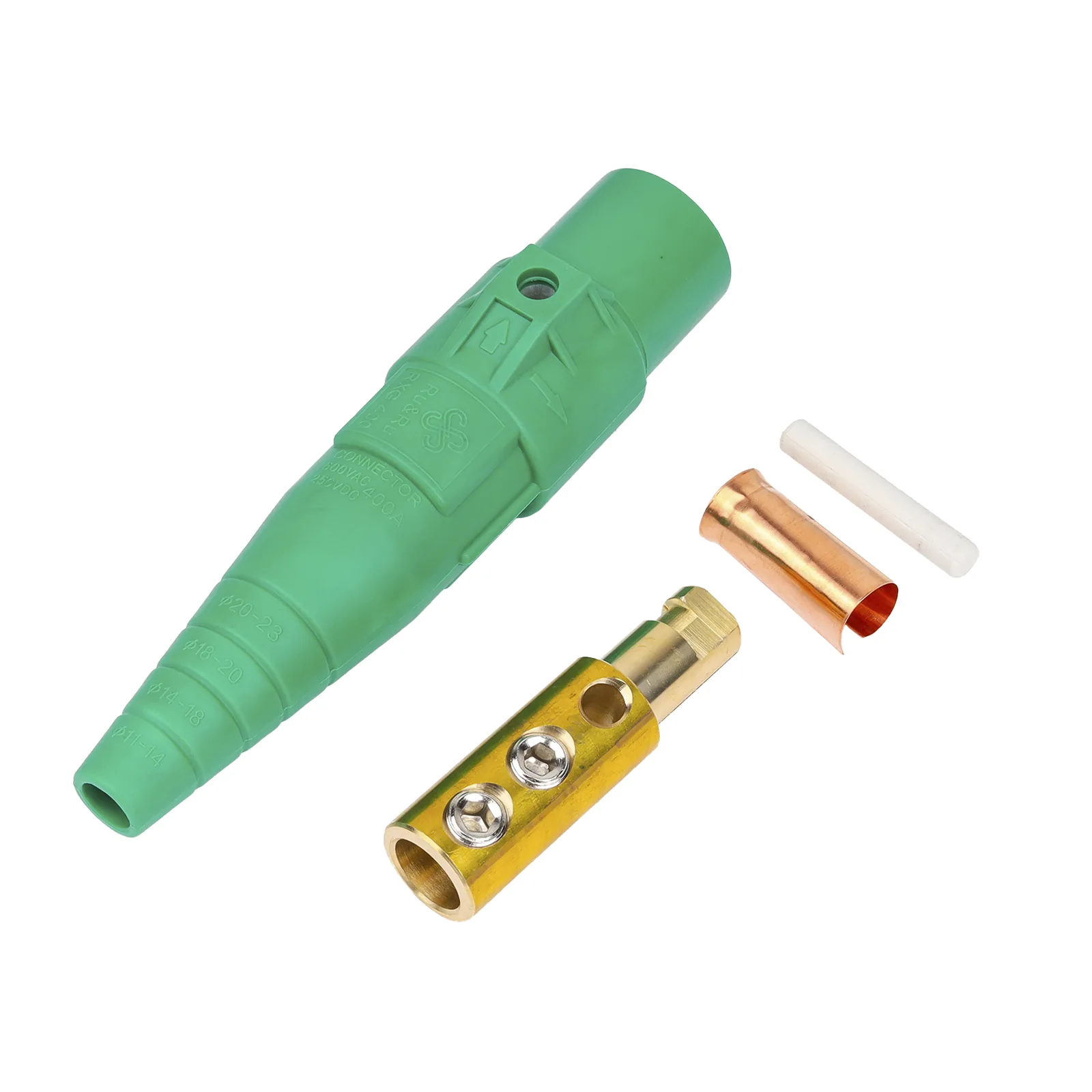 Conector Camlock Macho / 400 Amperes / AC 600V / Sección Cable 50-95 mm² / Abrazadera Compresión / Plástico Ingeniería / Varios Colores