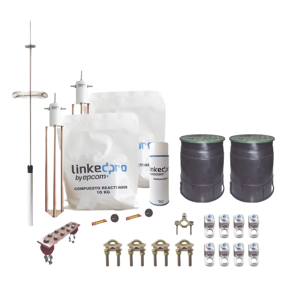 Kit Pararrayos Torre 30 m / Punta Dipolo Corona Aluminio / Electrodo Cobre 30A / Filtro Equipotencial / Accesorios Instalación Incluidos
