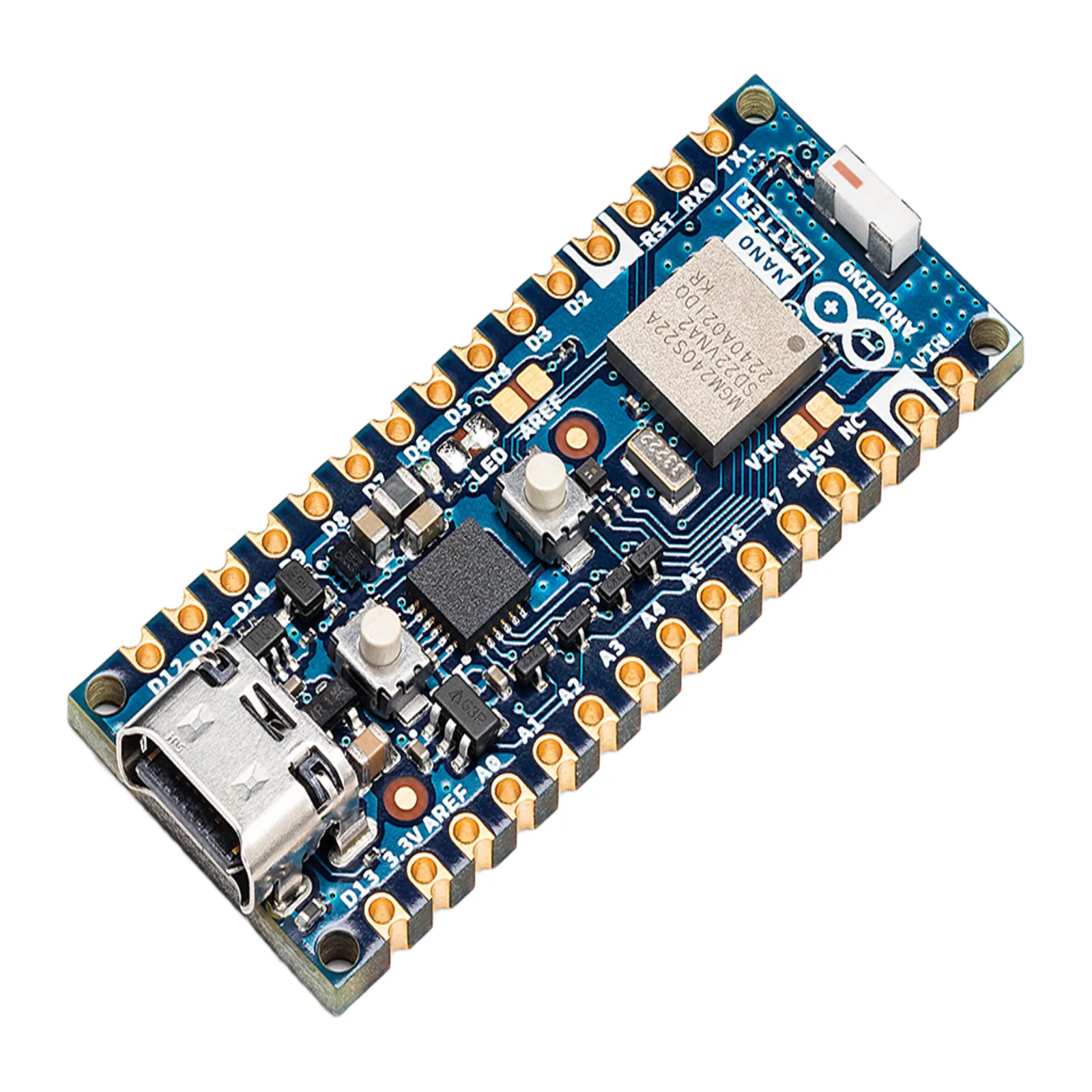 Placa de Desarrollo IoT / Arduino Nano Matter / Microcontrolador MGM240S 78 MHz Cortex-M33 / Bluetooth 5.3 + Thread / 1536 kB Flash / 256 kB RAM / USB-C / Compatible Matter