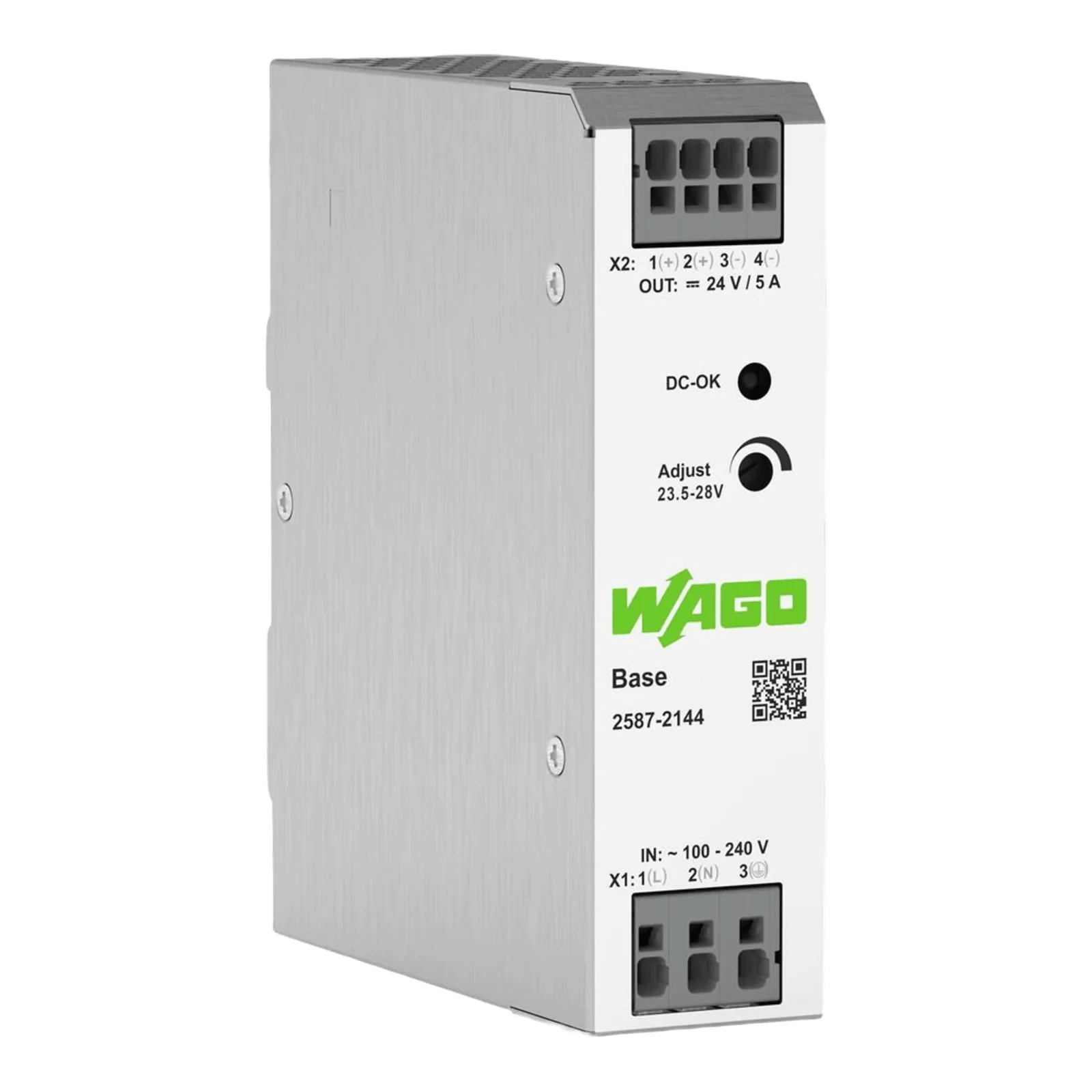 Fuente de Alimentación BASE / 24V DC 5A 120W / Monofásica 100-240V AC / Push-in CAGE CLAMP® / Sincronización Primaria / Conexión Paralelo y Línea / SELV/PELV / IP20
