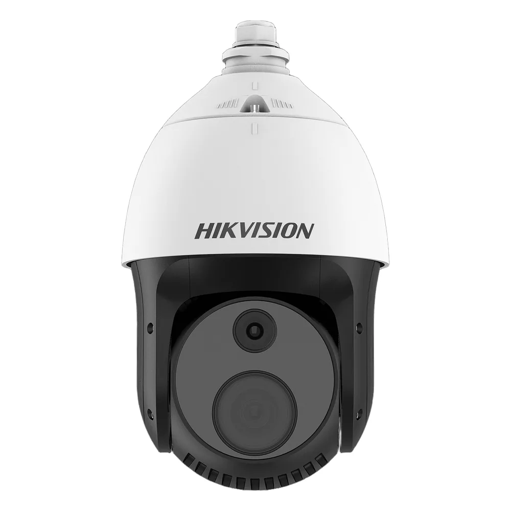 PTZ Térmica Dual / Lente Térmico 256 X 192 (10 mm) + Lente Óptico 4 MP (32X Zoom) / Detección de Temperatura e Incendios / VCA / Rango -20°C a 150°C / 100 Mts IR / IP66 / Hi-PoE