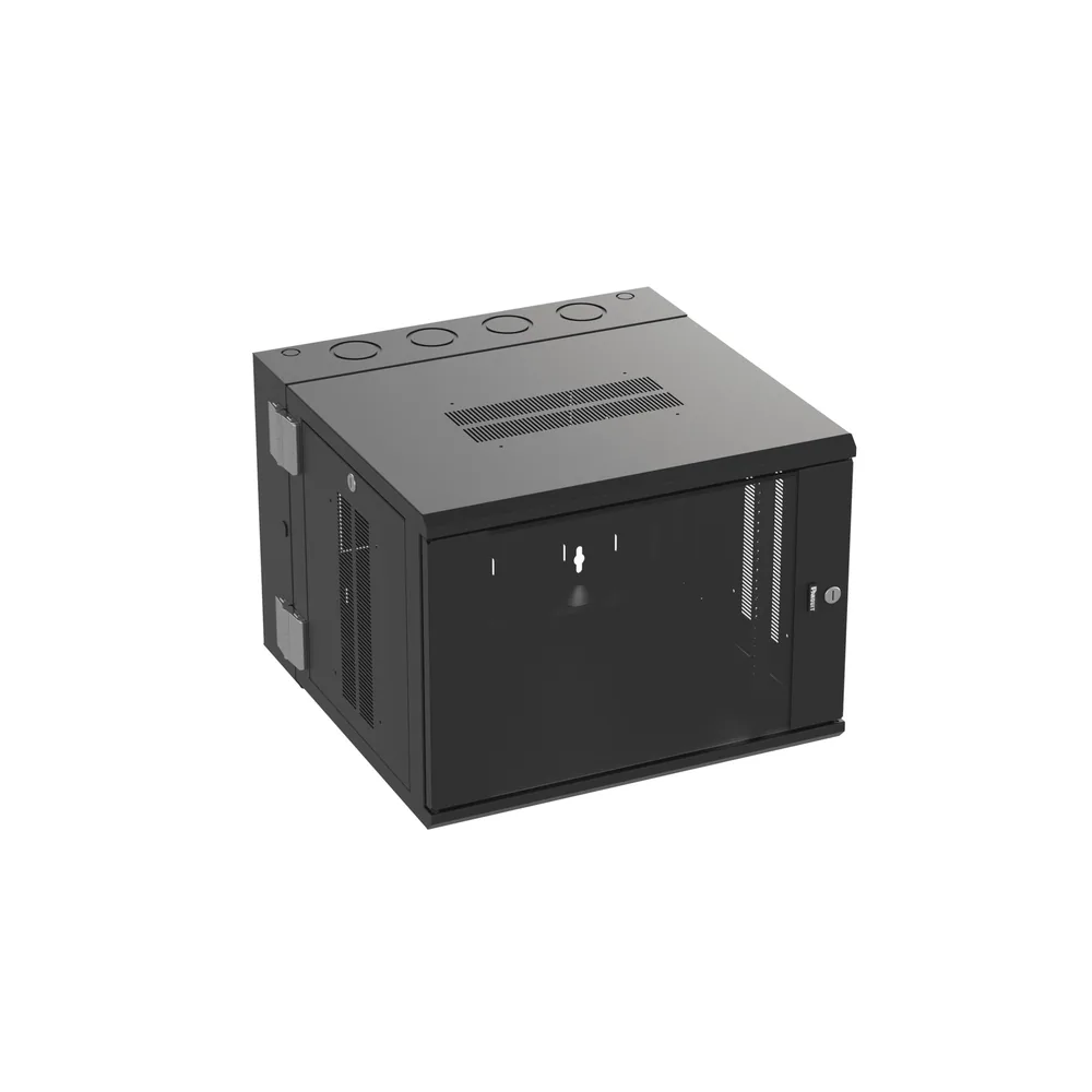 Gabinete PanZone de Montaje en Pared, de 19in, Puerta con Ventana de Seguridad, 9 UR, 635mm de Profundidad, Color Negro