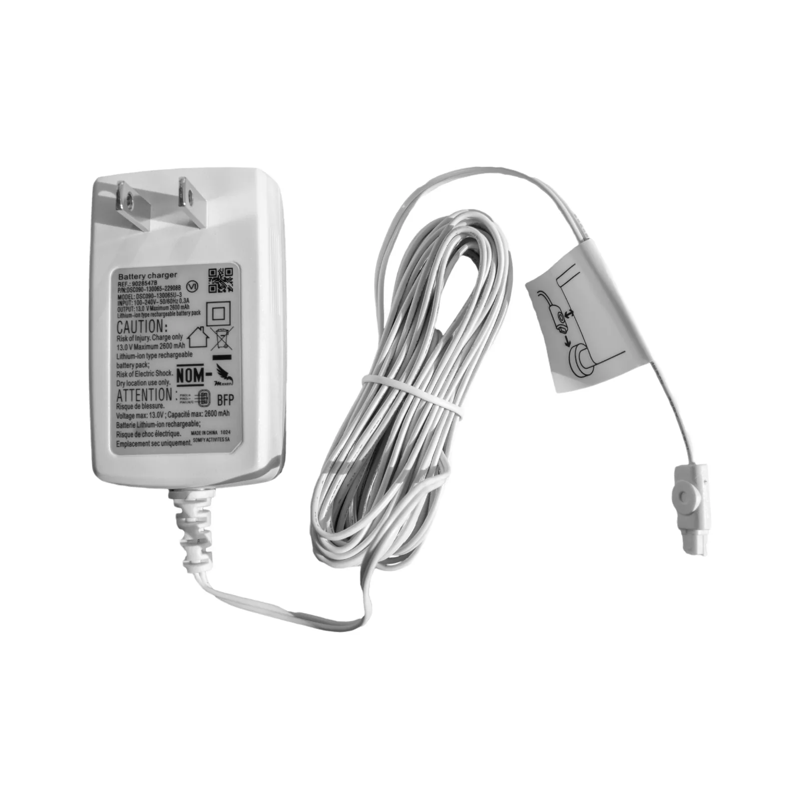 Cargador para motores inalambricos SOMFY Altus28 y Sonesse30, validar conector del motor.