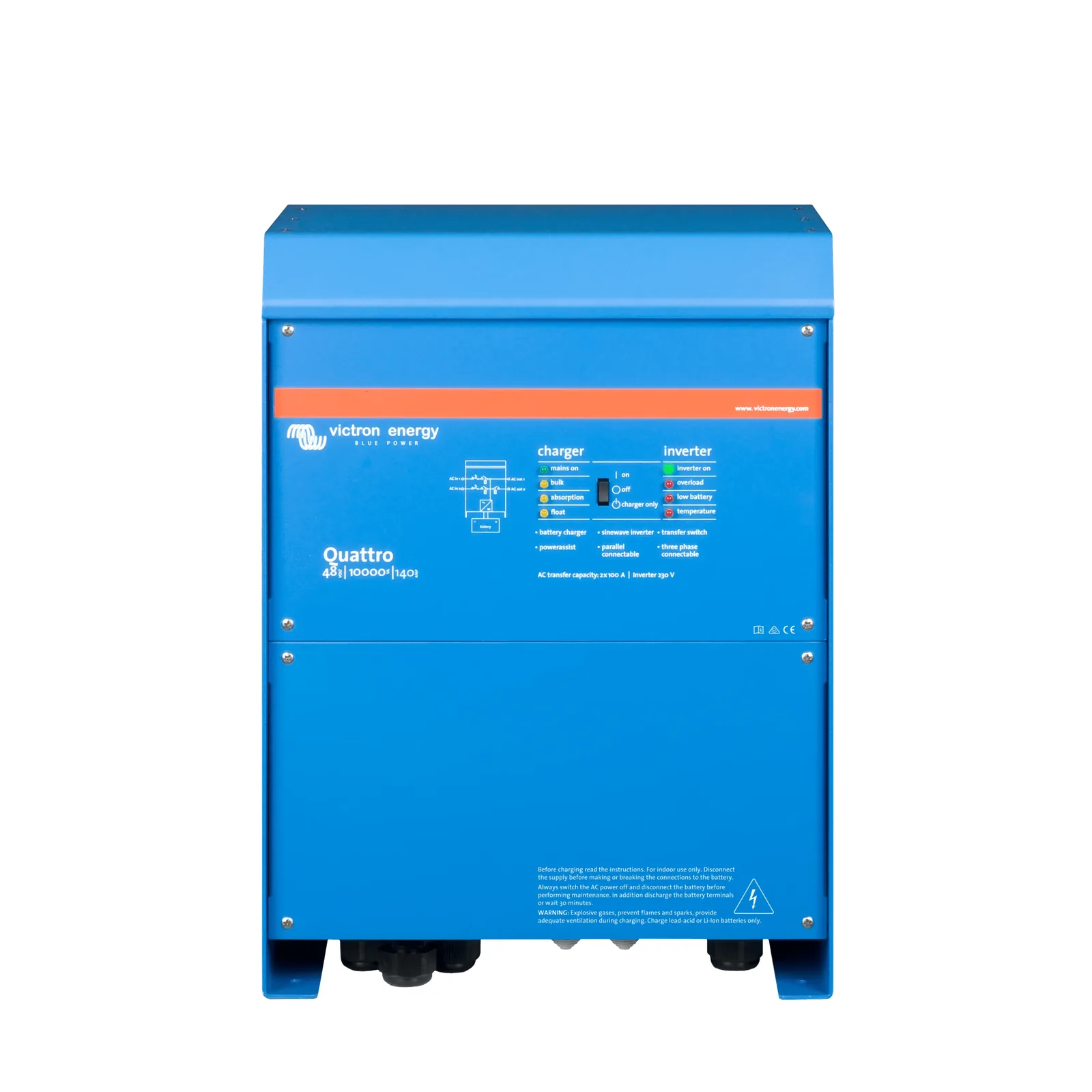 Quattro 48/10000/140-100/100 230V / Inversor Cargador de Onda Pura / Entrada 48 Vcc / Salida 8000 W 230 Vca 60 Hz (L-N)