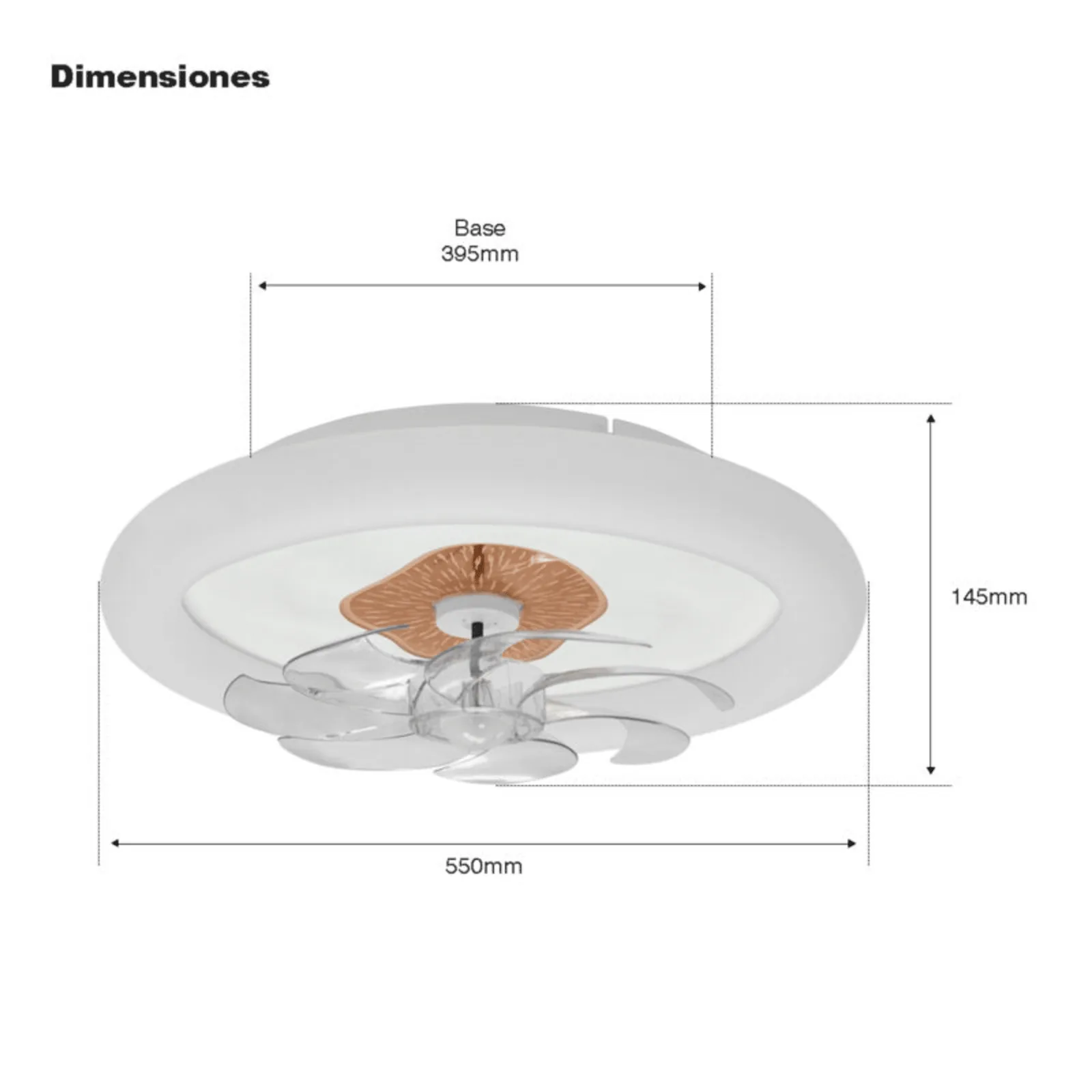 Ventilador de Techo con Luminario LED de 110 V CA 50/60 Hz / 88 W / 3 Tonos de Luz (6500 - 4 000 - 2 700 K) / Diámetro 500 mm / 6 Velocidades / Dimeable.
