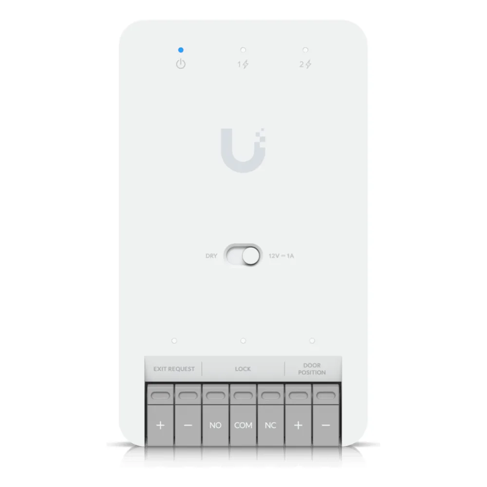 Centro de Control de Acceso Compacto Ubiquiti UniFi / Terminal de Bloqueo 12V / Entradas Adicionales Sensor y Botón / Alimentación PoE++ / Conexión para Dos Lectores o Cámaras / Uso Interior