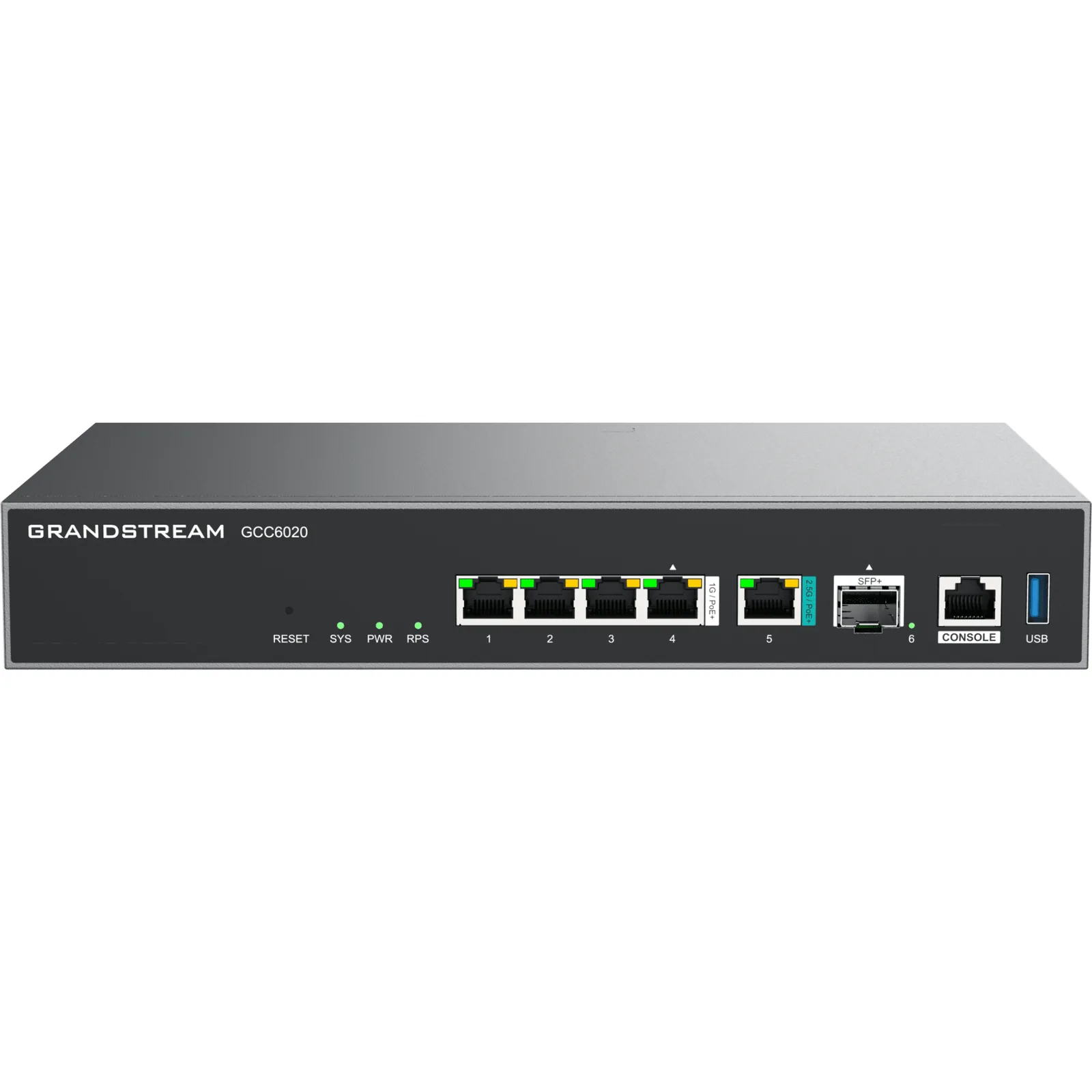 Dispositivo de Convergencia de Redes GCC6020 / Router VPN / Firewall de Próxima Generación / IP PBX / Switch de Red / 4 Puertos Gigabit Ethernet / 1 Puerto SFP+ 10 Gigabit / 1 Puerto 2.5 Gigabit / Administración en la Nube GDMS / Mont