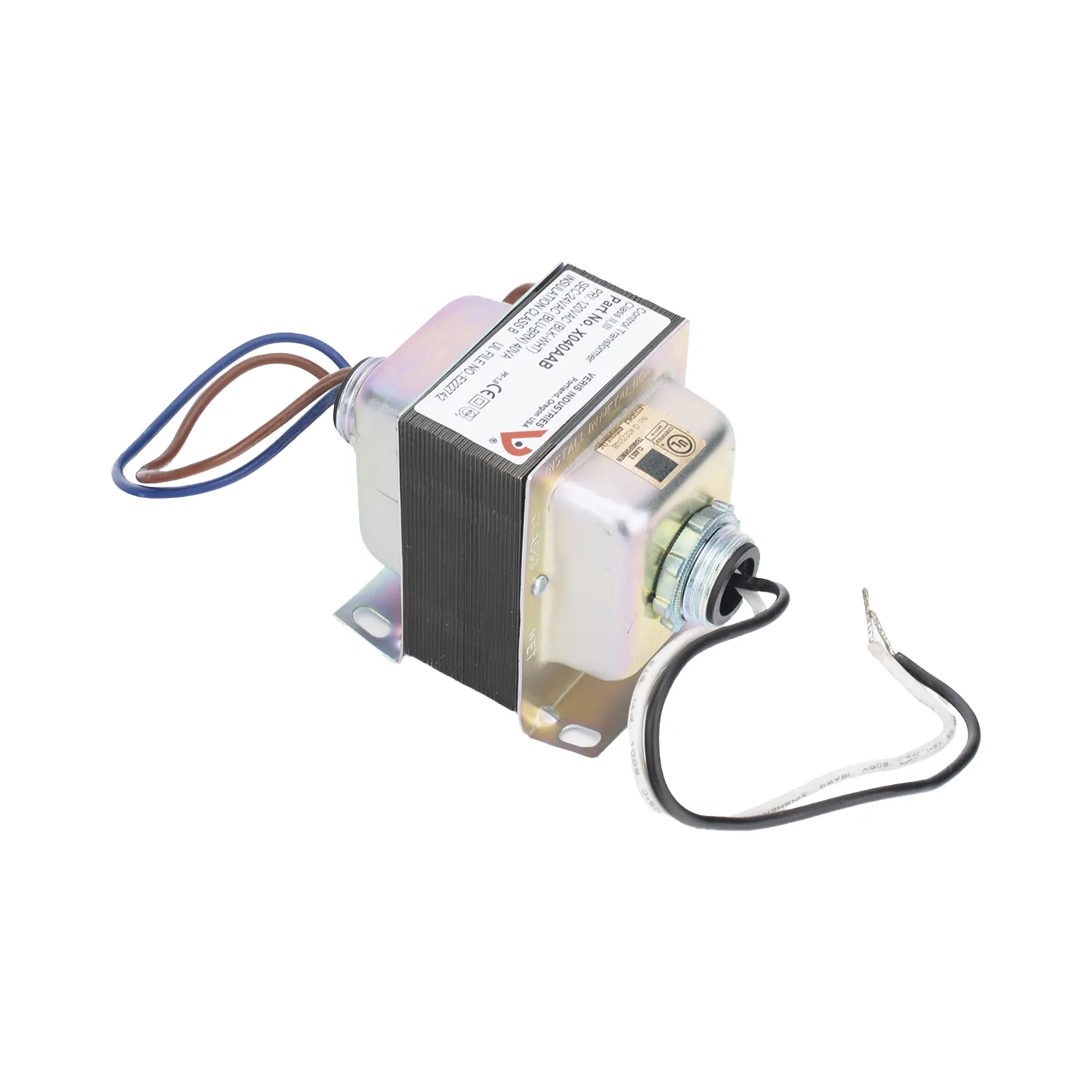 Transformador de Control / Primario 120 VCA / Secundario 24 VCA / 40 VA / Protección Inherente / Clase 2 / 2 Hubs Roscados y Base / UL y CE