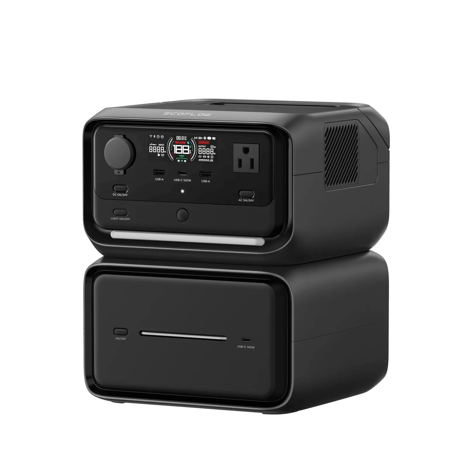 EcoFlow River 3 | Estación de Energía Portátil 858Wh Litio LFP / 2 AC 300 W (Max. 550W) / 1 USB-C 100W / 2 USB -A 12W / Cargador de Coche 8A a 12 o 24V / Conectividad WiFi y Bluetooth (App) / Carga Solar 110W Max.