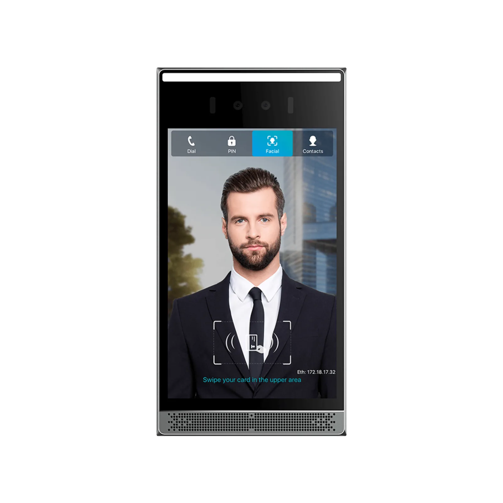 Videoportero SIP con Reconocimiento Facial / Pantalla Táctil IPS 8" / Cámara 2MP Lente Dual / BLE + Wiegand / Anti-Suplantación / IP66 IK07 / PoE