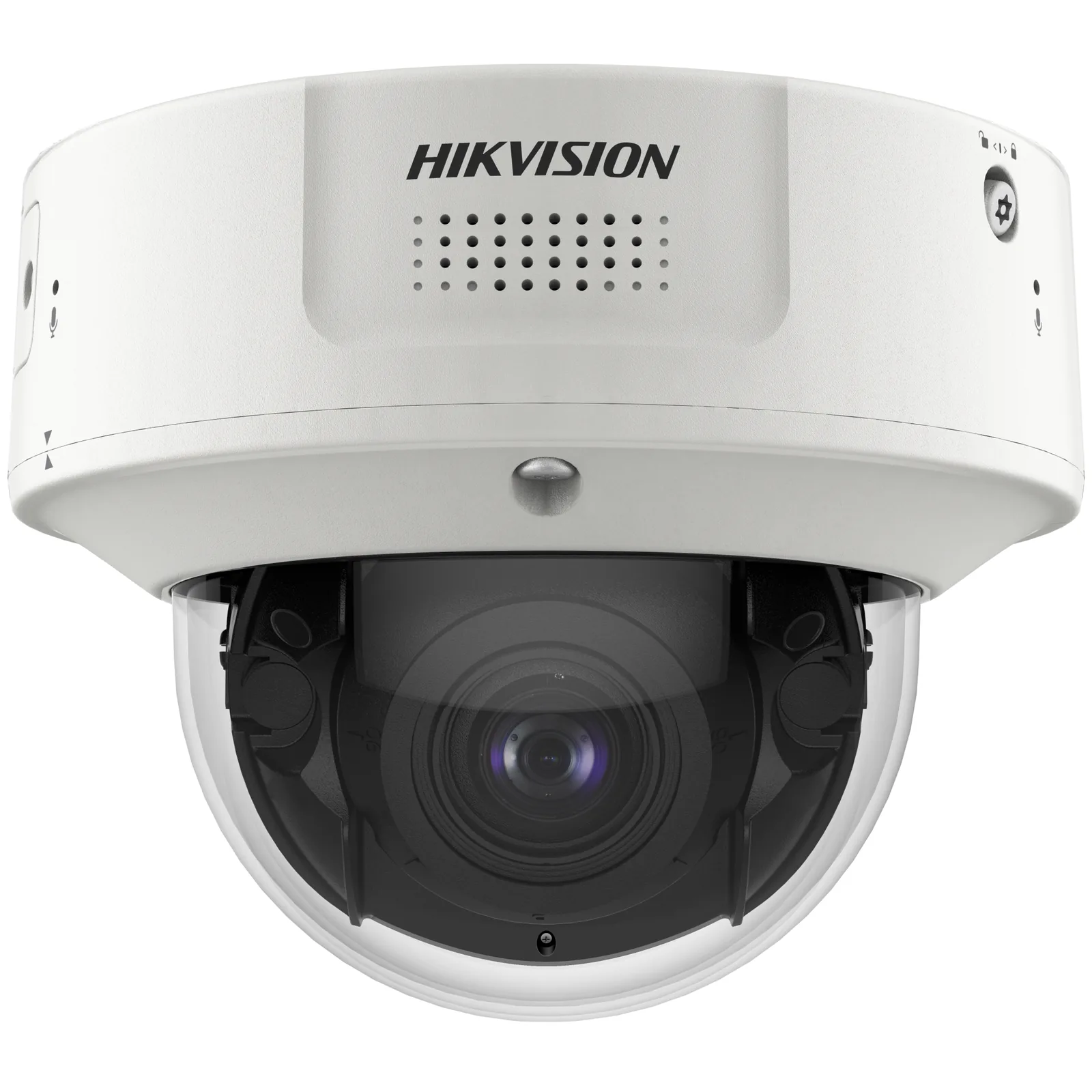 Domo IP 8 Megapixel / Lente Mot. 2.8 a 12 mm / DARKFIGHTER / WDR 120 dB / IK10 / 30 mts IR / Conteo Facial / Detección Facial / Interior / PoE / Búsqueda por Atributos / Micrófono Integrado / Micro SD