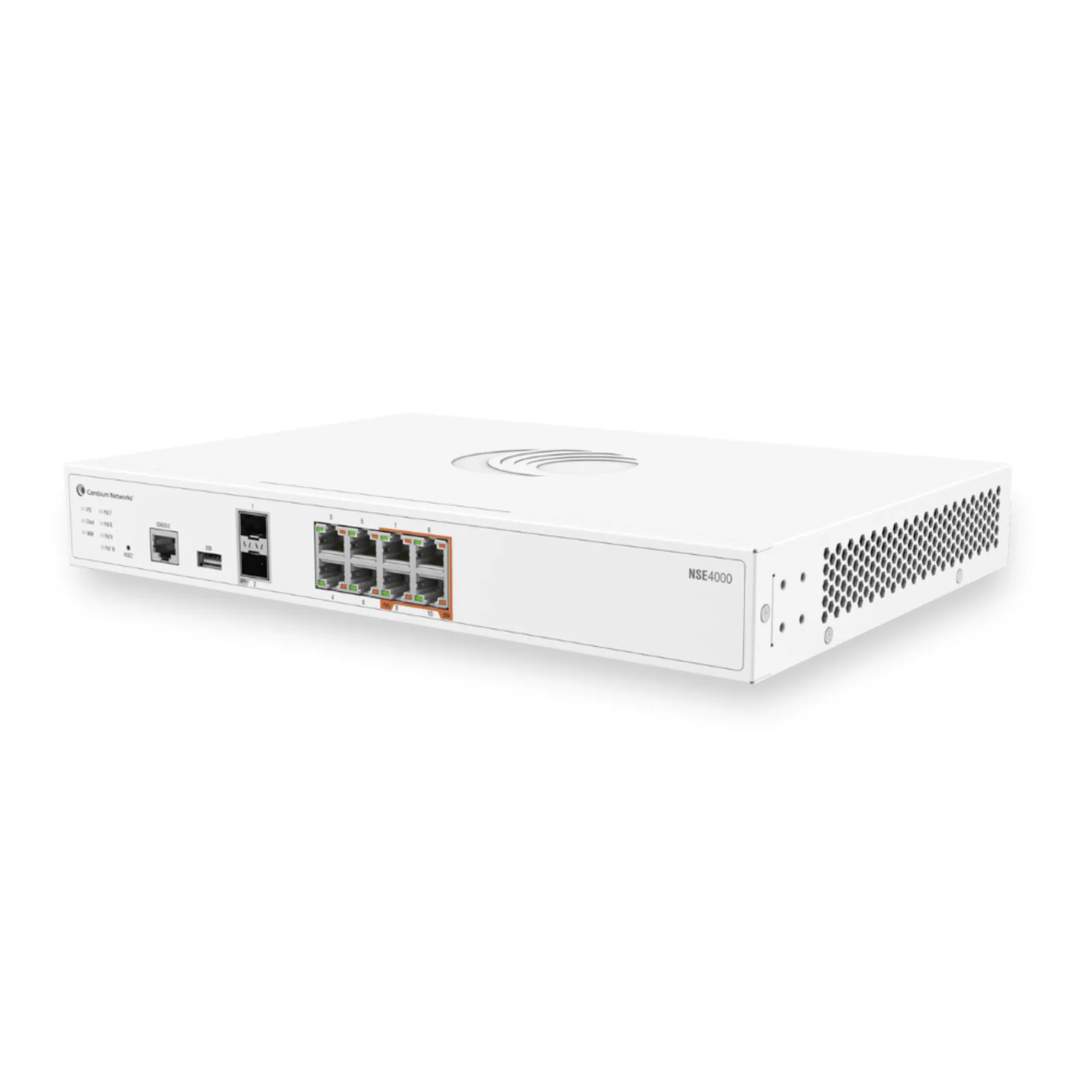 Network Service Edge NSE 4000 / 10 Gbps Firewall Throughput / 2.5 Gbps Advanced Security Throughput / 8 x 2.5 GbE RJ45 / 2 x 10 GbE SFP+ / SD-WAN / VPN / Cloud Management cnMaestro