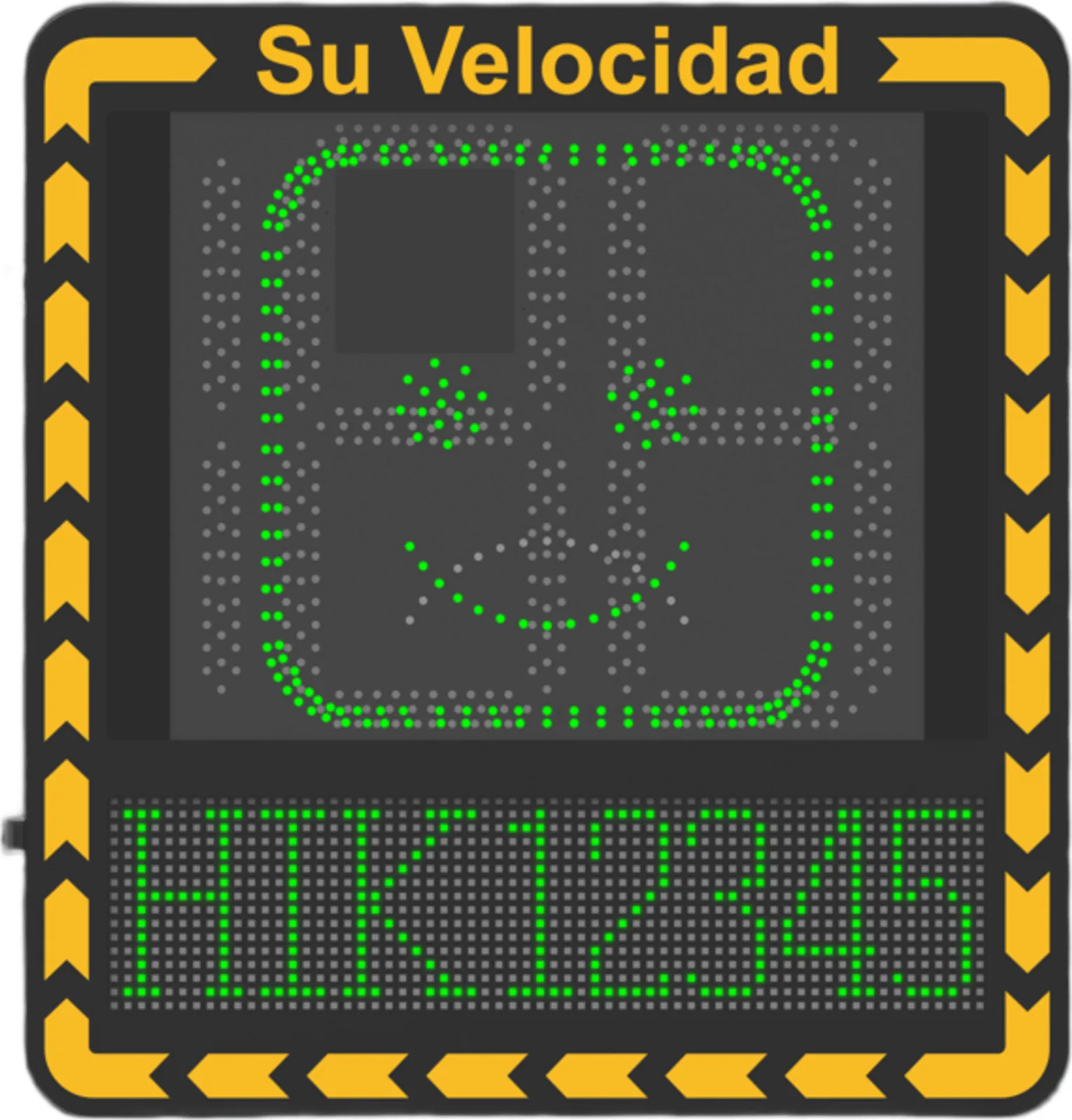Display LED para Control de Velocidad Exterior / Distancia Visible de 100 m / LED de Alta Luminosidad y Bajo Consumo / Visualización de Velocidad con Código de Colores / IP66 / Conectividad Wi-Fi y Ethernet / Compatible con TCP/IP, HTTP, DHC