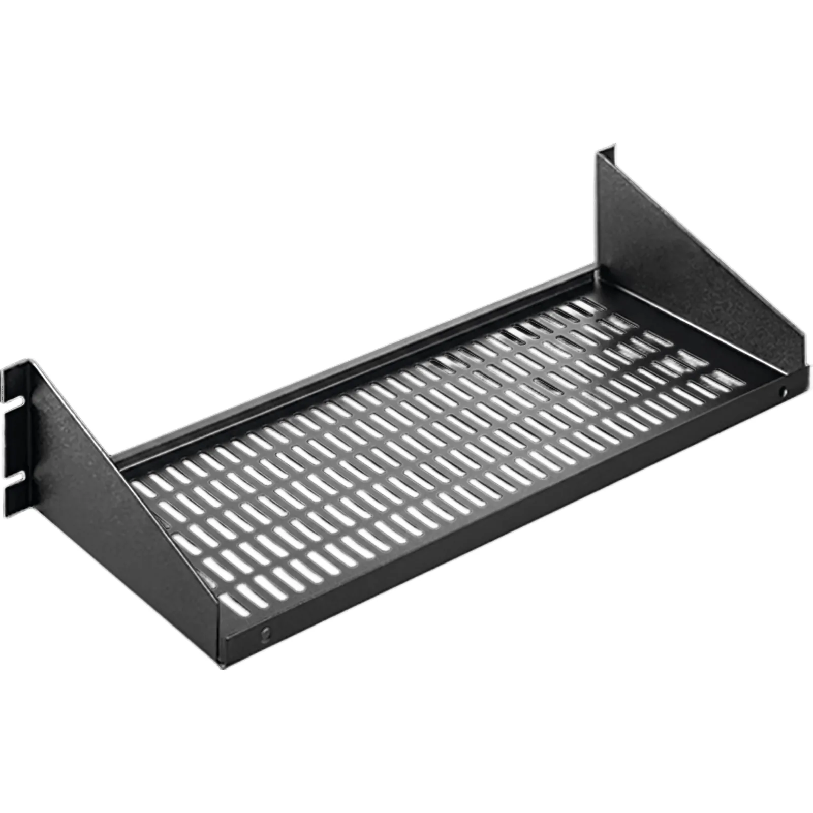 Charola para Rack 19 Pulgadas, Capacidad de Carga 34 kg, Base Ventilada, Acero Dulce Color Negro, 2 UR, Dimensiones 482x381x95 mm
