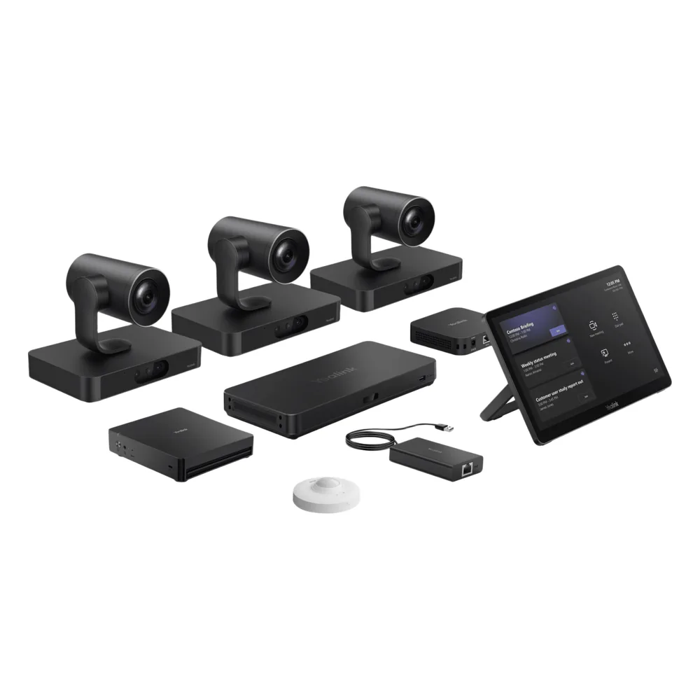 Sistema de Videoconferencia MVC-S98-C5U-004 de Yealink diseñado para Salas Extra Grandes con Triple Cámara Inteligente y Funciones Avanzadas de IA