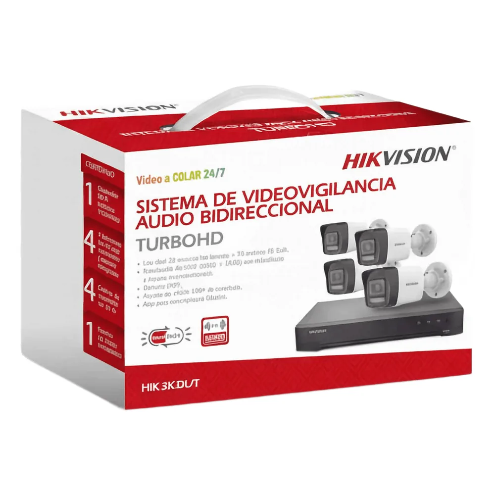 [Dual Light] Kit TurboHD 3K (5 Megapixel Real) / DVR 4 Canales / 4 Cámaras bala Dual Light / Audio bidireccional / Accesorios de Interconexión / Fuente de Poder