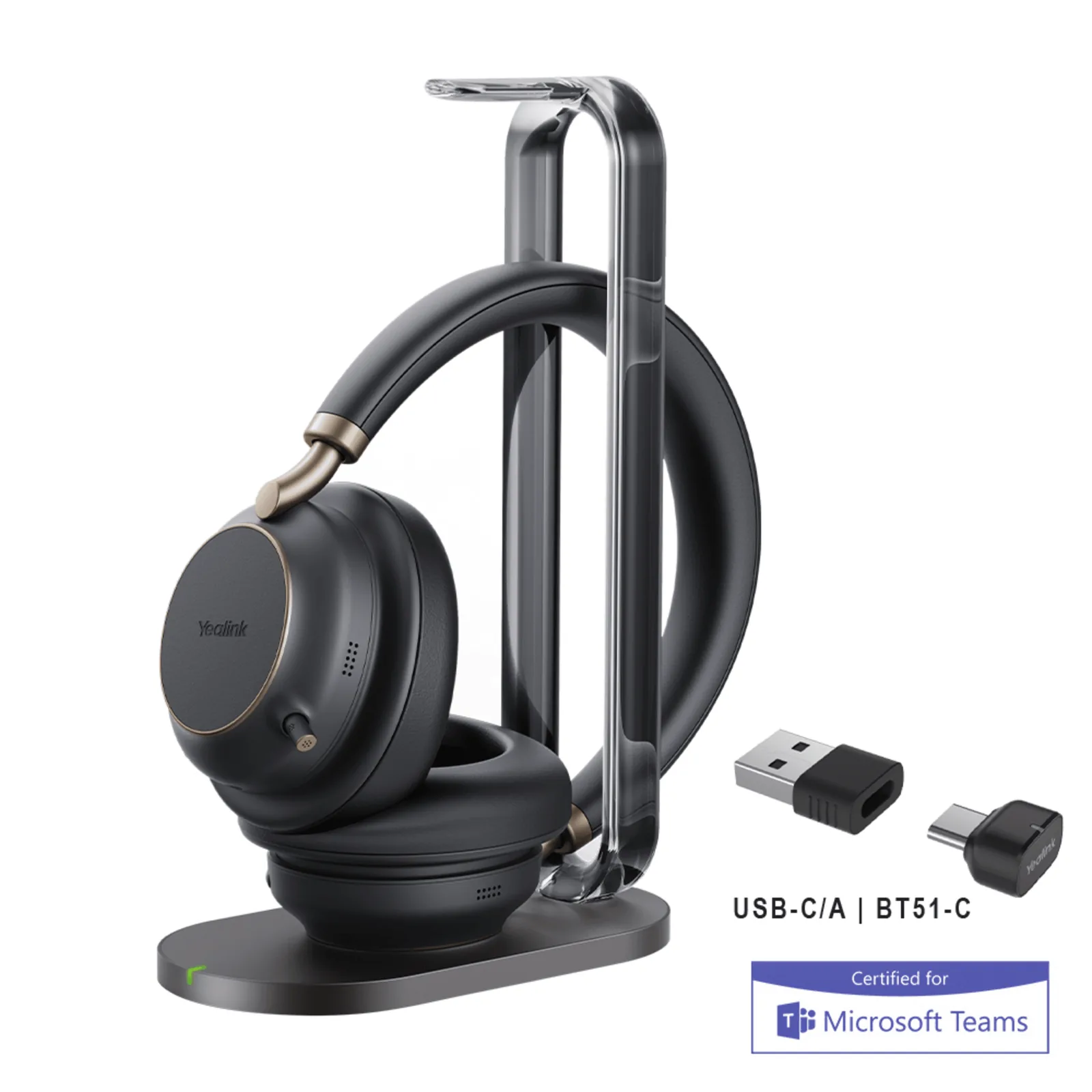 Auriculares Yealink BH76 Plus Stereo MS edition con base de carga/Bluetooth 5.3 con adaptador USB-C y USB-A/Cancelación activa de ruido/De diadema y supraaurales
