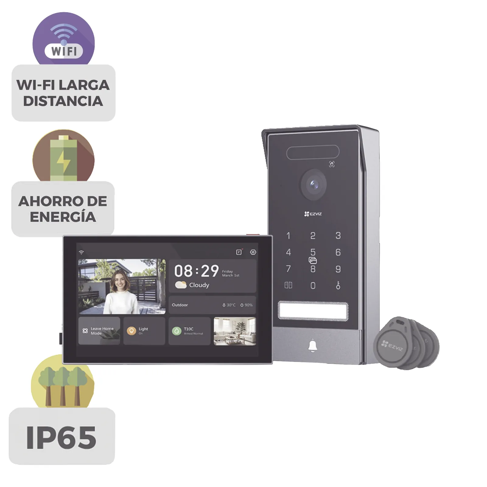 Video Portero Conexión a 2 Hilos Entre Monitor y Frente de Calle / Wi-Fi 6 Dual Band 2.4 y 5GHz con Cámara 4K / Reconocimiento de Venas de Palma / Reconocimiento Facial / Visión Nocturna en Color / IP65 Exterior Con Protección