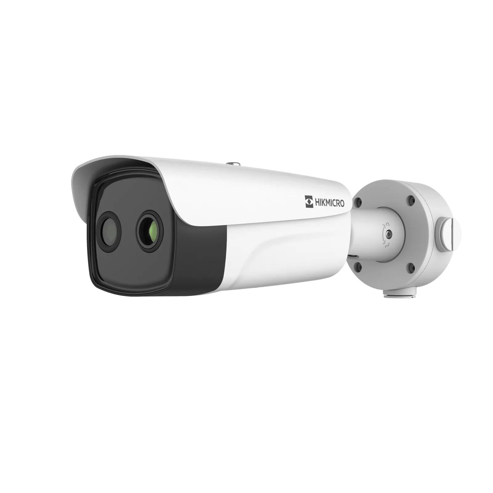 (HIKMICRO) Bala IP Bi-espectral / Térmica (384 X 288 / 9.7 mm) + Óptica (4 MP / 6.4 mm) / IA GUANLAN / Rango: -20°C a 650°C / 2°C Margen / Detección de Fuego y Humo / Alarma Visual y Audible / Dual Light / PoE / IP67 / Ant