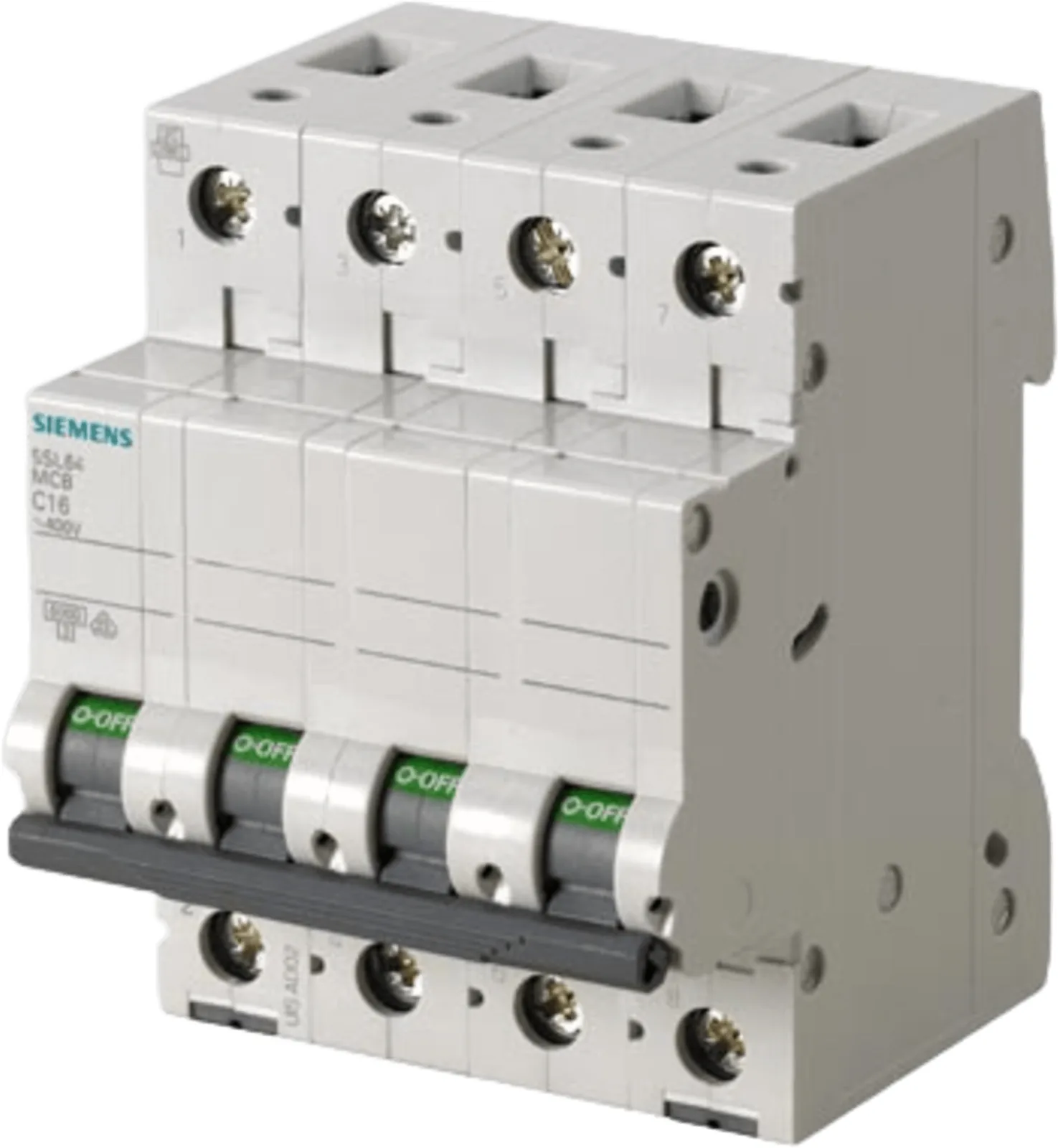 Interruptor Riel Dinn Tipo 5SL6, 4 polos, 16 amp