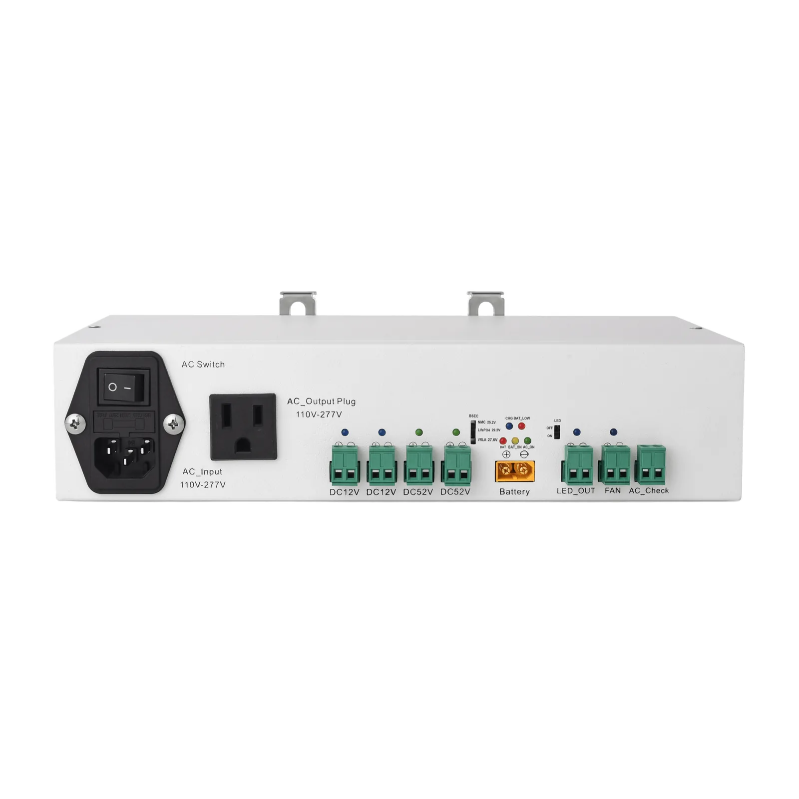 Fuente de Alimentación / 52V 3A + 12V 5A / Respaldo Batería / Riel DIN / Protecciones Sobrecarga-Cortocircuito / Telecomunicaciones