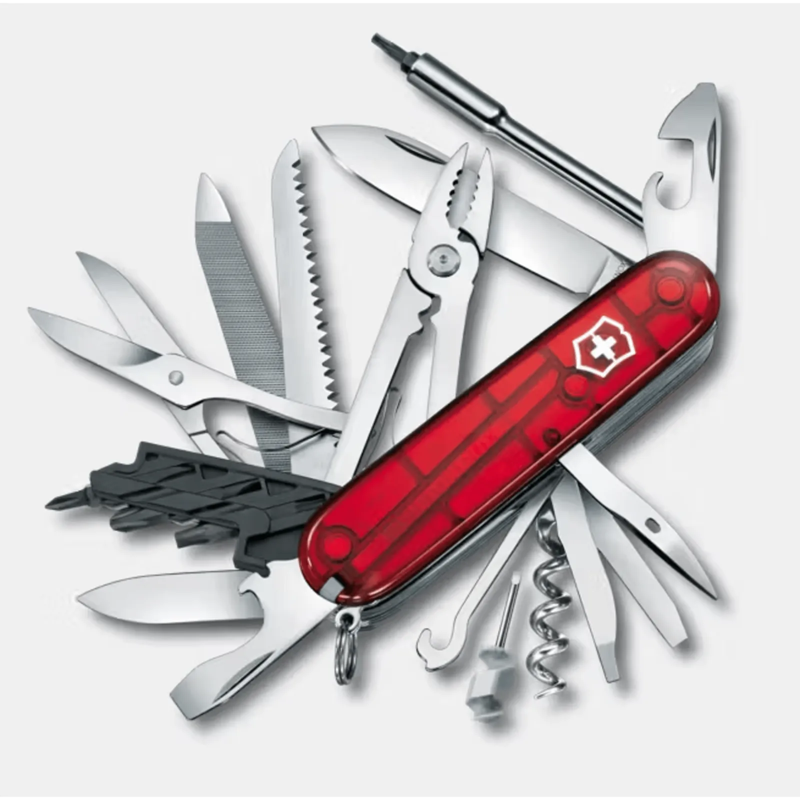 Navaja Multifunción Cyber Tool L / 39 Herramientas Profesionales / Para Técnicos Digitales / Llave Tuercas Tecnológica / Dados Hexagonales D-SUB / Set Bits Phillips-Torx-Hex / ABS-Cellidor Rojo / Fabricación Suiza