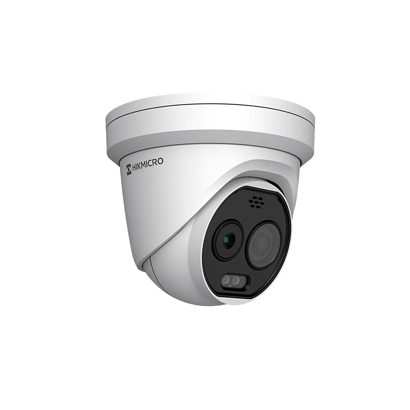 (HIKMICRO) Turret IP Bi-espectral (Térmica + Óptica) / Lente Térmico 2.1 mm (256 X 192) / Lente Óptico 2.2 mm (5 Megapixel) / Detección de Temperatura (-20°C a 650°C) / IA con GUANLAN / Dual Light (30 mts IR + 30