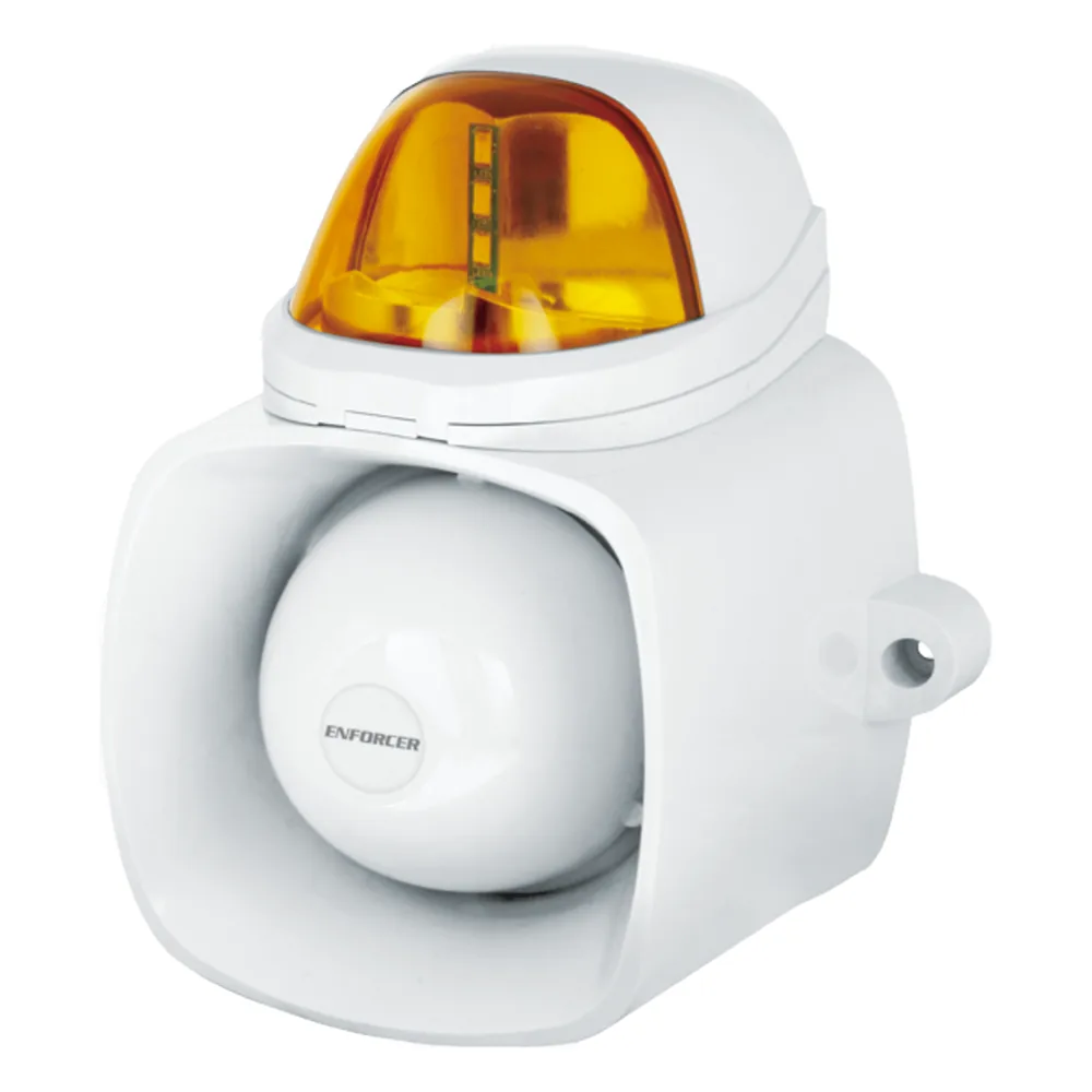 Sirena / Luz Estroboscópica Autónoma / Color Ambar 4 en 1 / IP65 / Uso Interior y Exterior / 12 Vcd / Múltiples Tipos de Notificación / Estroboscópica, de Sirena o de Audio /