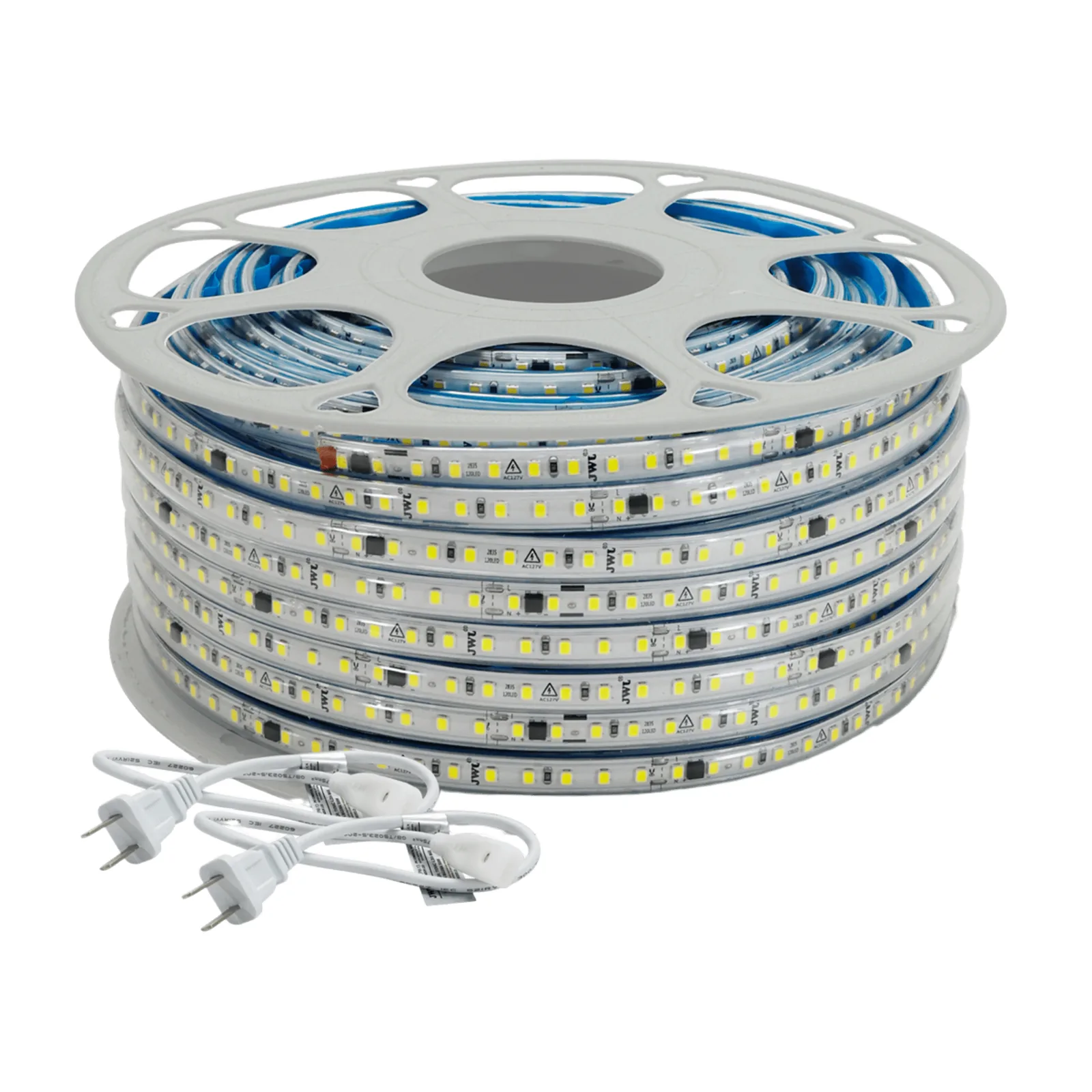 Manguera LED Luminosa Blanca de Resina Transparente y Flexible / Para uso Interior o Exterior / Carrete de 50 m/ 110V CA 4.2 A/ 500 W Potencia / T.C.C. 6500 K.
