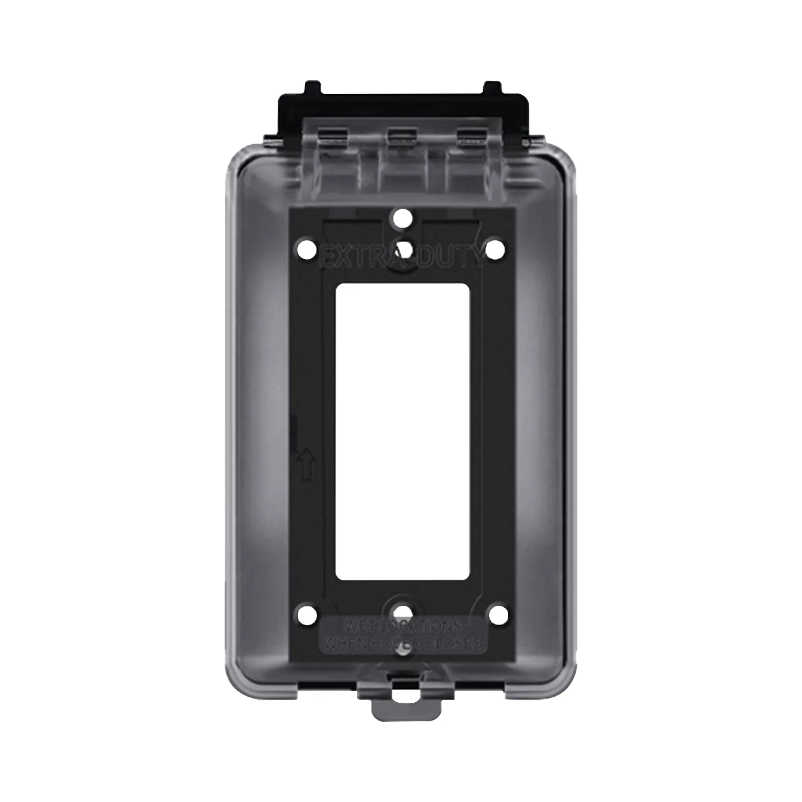 Caja Protectora de Contactos para Exterior / Policarbonato de Alto Impacto / Protección NEMA 3R / 127V 15A 60Hz / Tapa Transparente Base Negra / Resistente a Intemperie UV