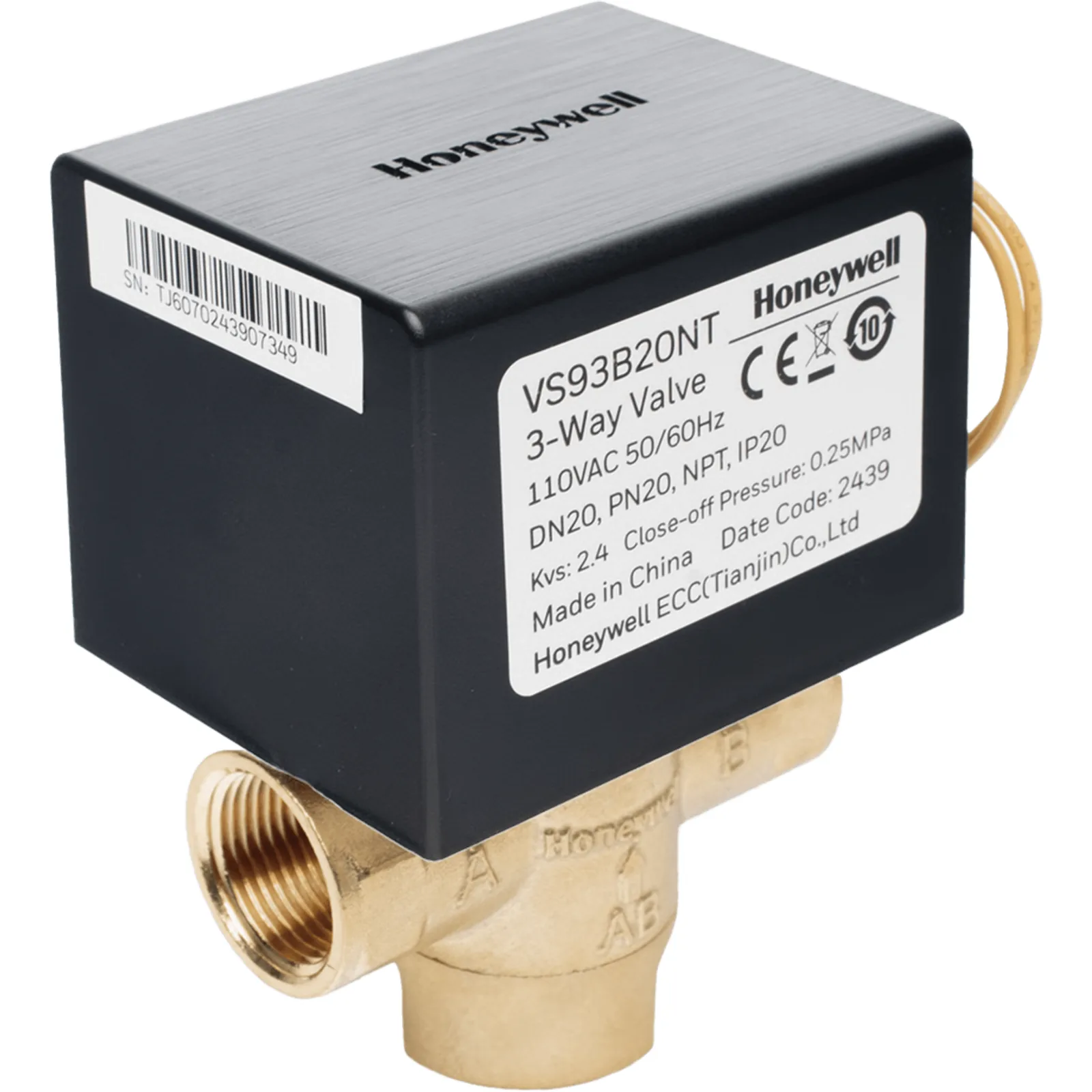Válvula de control eléctrica de 2 vías con retorno por resorte para fan coil, DN25, conexión NPT, 110 V CA