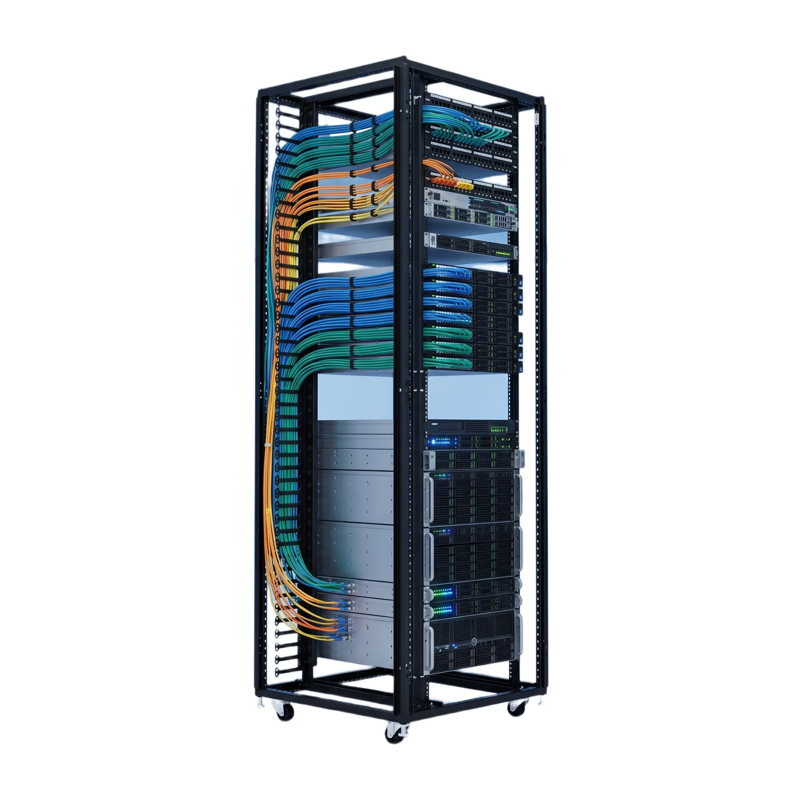 Organizador Vertical de Cables para Rack 45 UR (79 in) / Acero Negro RAL 9005 / Sección 95x208 mm (3.7x8.2 in) / Capacidad 726 Cables / Dedos cada 1.75 pulg / ProLine S1 HOFFMAN