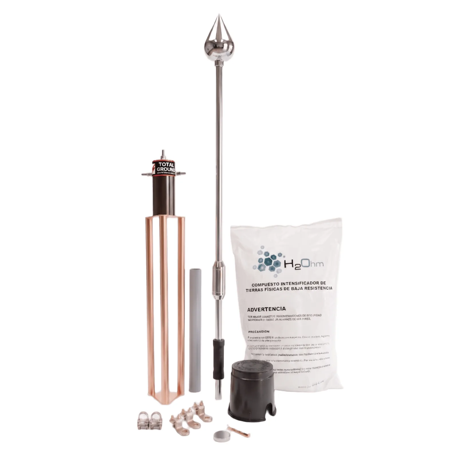 Kit Pararrayo con Punta de Acero Inoxidable con Avance de Cebado de 60 m. y Accesorios de Instalación en Torre.