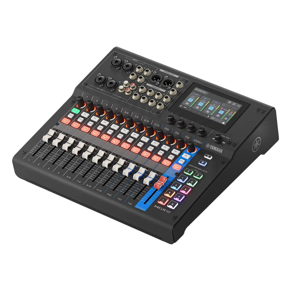 Consola Digital de Audio | 12 Canales | Pantalla Táctil 4.3in | Entradas de Mic/Line y Estéreo | Salidas Análogas y USB | Pads configurables | DSP | Entrada Bluetooth | Grabación Multipista | Color Negro