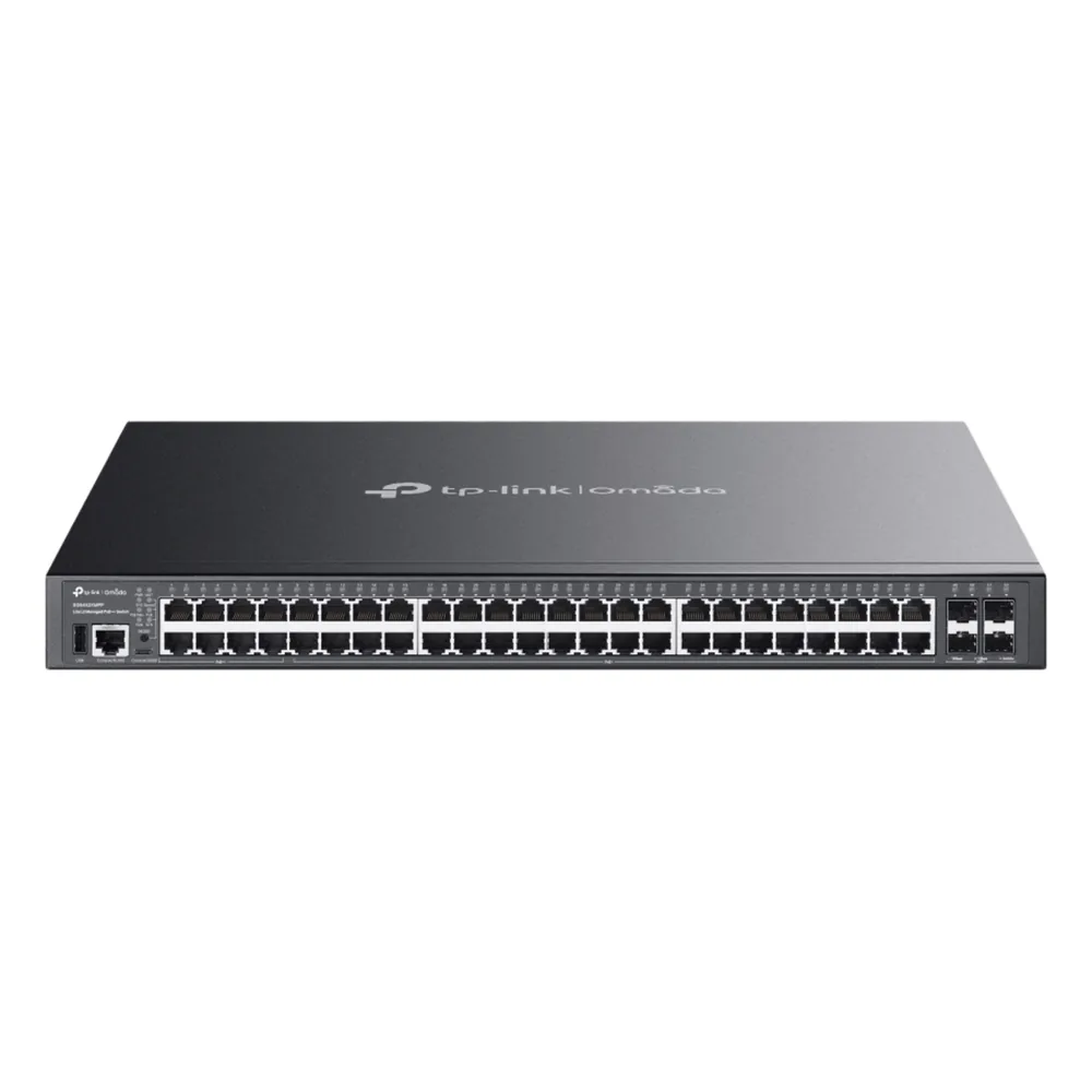 Switch Lite L3 Gestionable Apilable / 48 Puertos Gigabit PoE++ / 4 Slots 10G SFP+ / Presupuesto PoE 770W / Fast PoE y Perpetual PoE / Apilamiento Físico de 4 Unidades / L3: RIP, OSPF, VRRP / Gestión Cloud Omada SDN