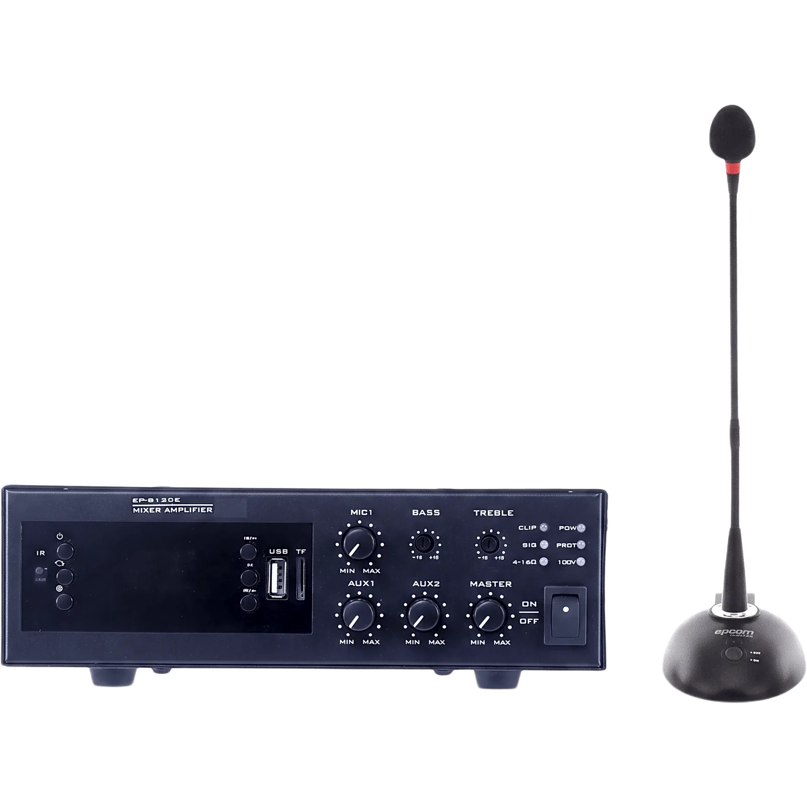 KIT de Amplificador de 120W Modelo EPB120E | más Micrófono de Cuello de Ganso Modelo EP338
