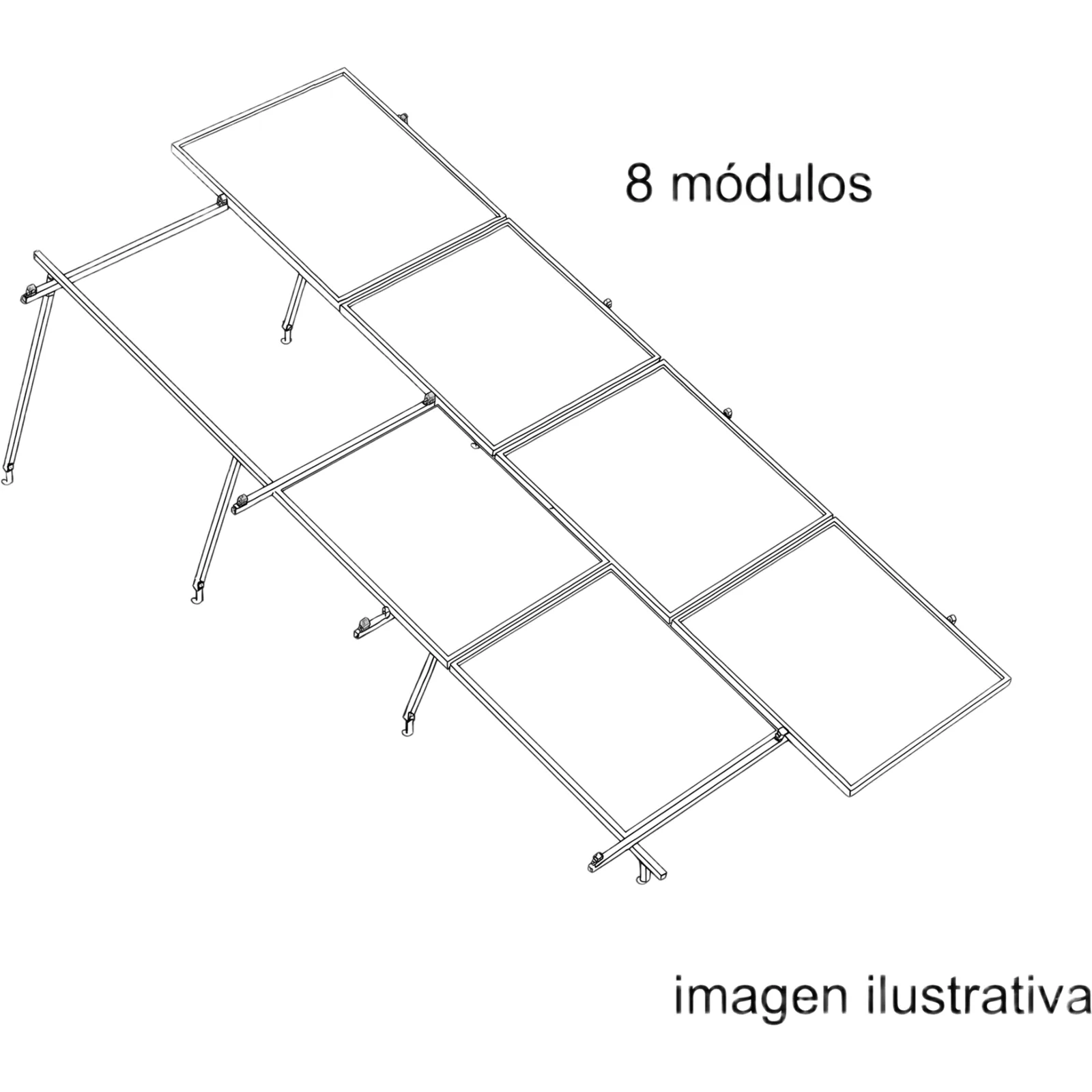Sistema de Montaje Solar BASEL / 8 Módulos 645W / Configuración 2x4 / Losa Plana / Resistencia 170 km/h / Rieles N-S 4.72m / Inclinación 22°