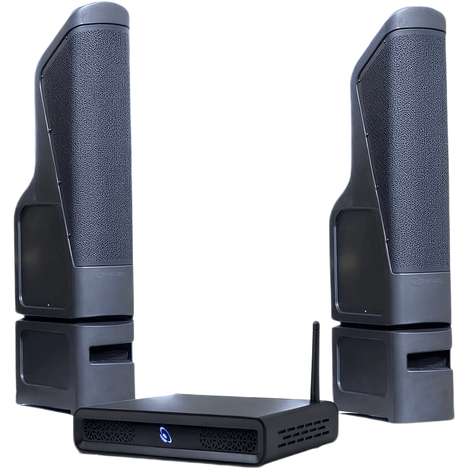 Kit TruAudio | Amplificador D2T 2 Canales 100W | 2 Torres Line Array Exterior TT10 200W RMS | HDMI eARC + Bluetooth 5.3 | IP56