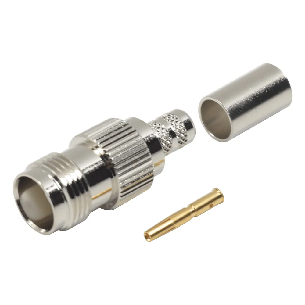 Conector TNC Hembra de Anillo Plegable para Cables RG-8/X, LMR-240, Grupo X, Níquel/ Oro/ Delrin.