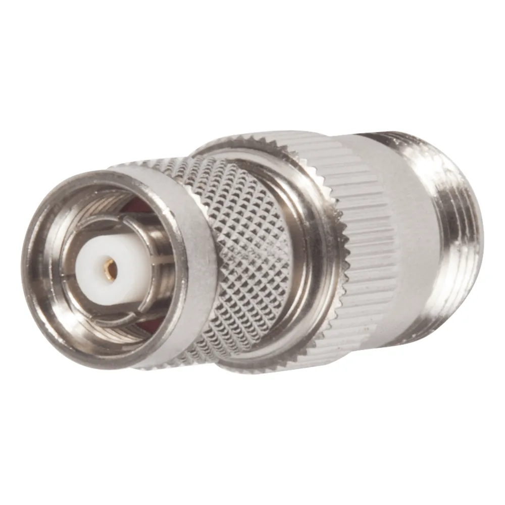 Adaptador en Línea, de Conector TNC Macho Inverso a N Hembra, Niquel/ Oro/ Teflón.