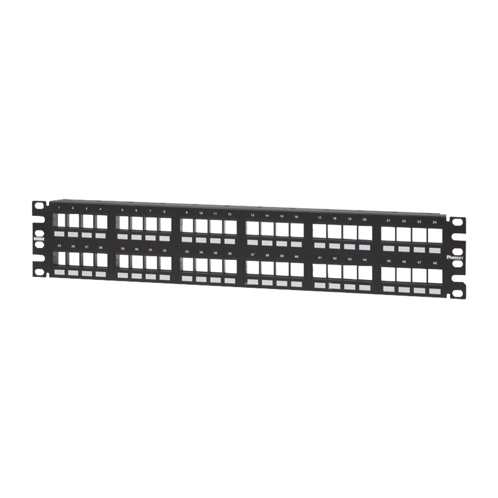 Panel de Parcheo Modular Keystone (Sin Conectores), Numerado y Espacio para Etiquetas, de 48 Puertos, 2UR
