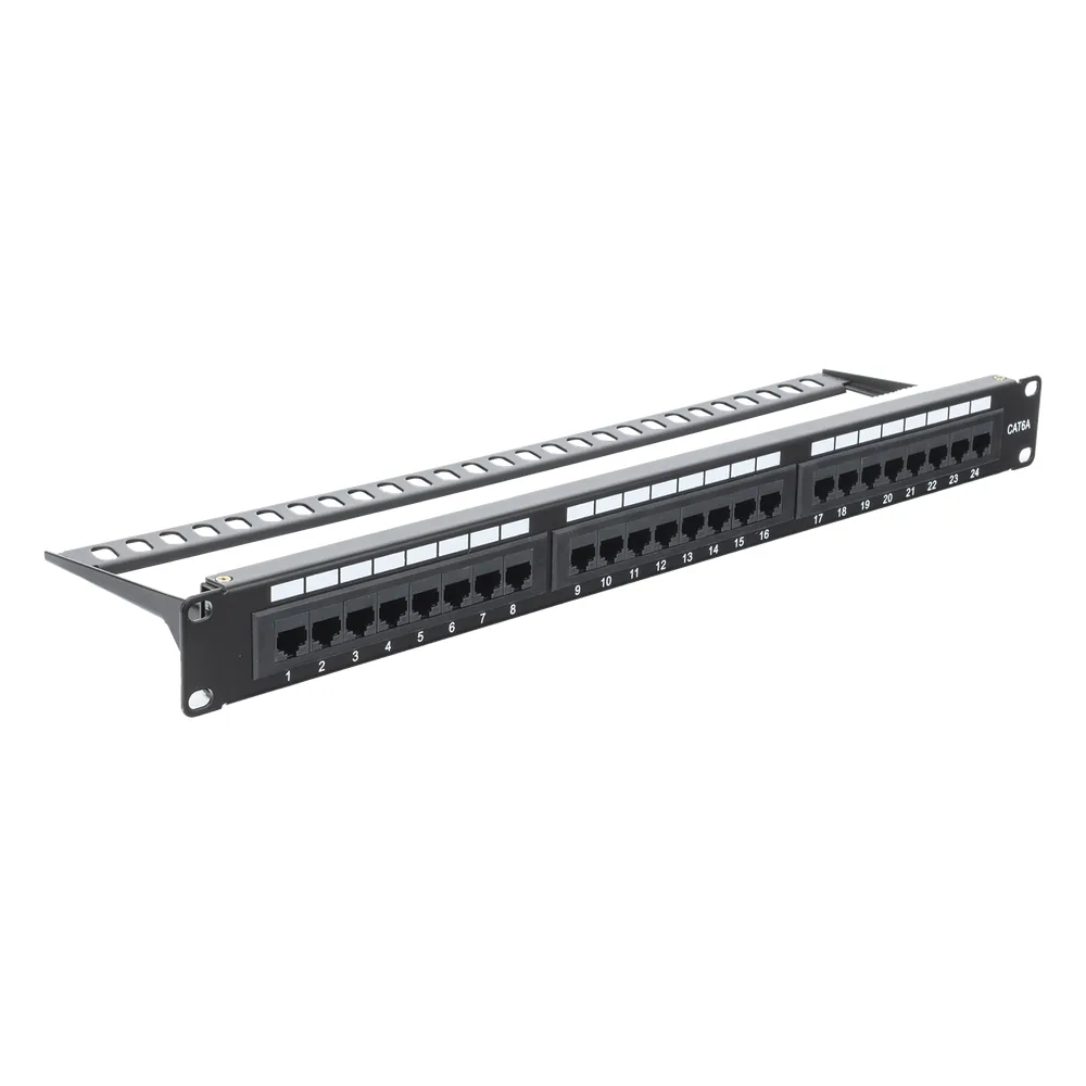 Panel de Parcheo de Impacto (110) UTP de 24 Puertos Cat6A, 19 Pulgadas (48.26 cm), con Barra para Organizar Cables y Espacio para Etiqueta