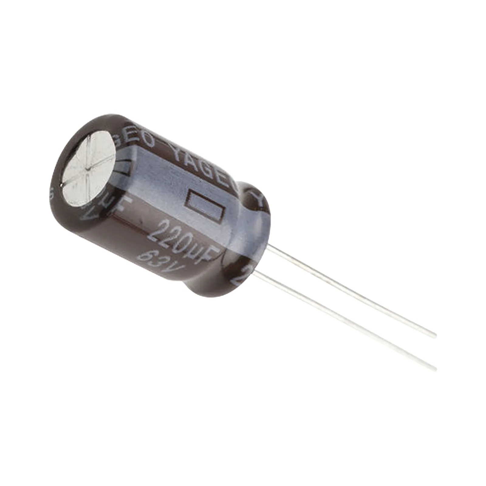 Capacitor Electrolítico de Aluminio, Radial de 220 µFd, 63 Vcc, 105 °C, 10 x 15 mm.
