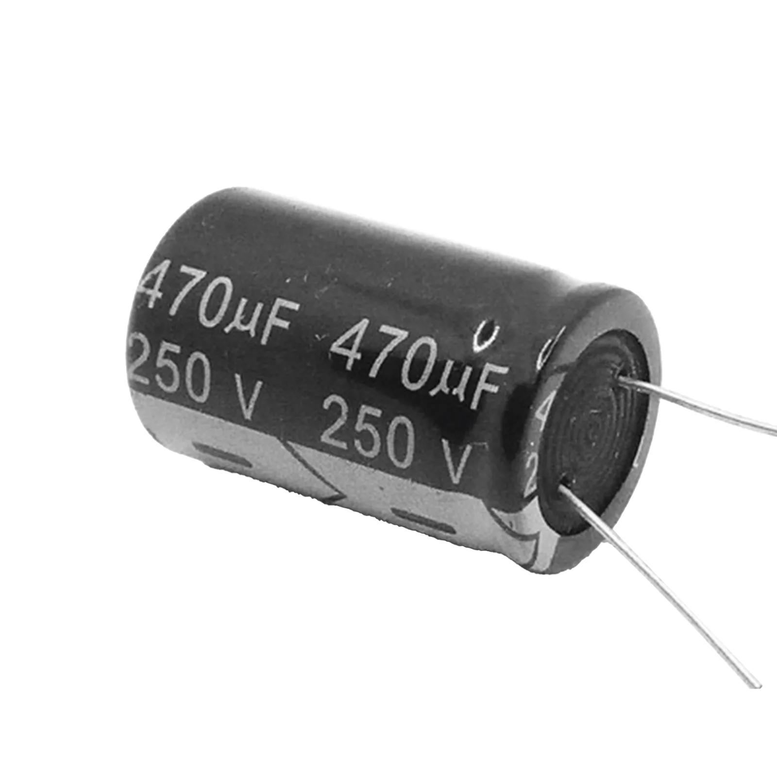 Capacitor Electrolítico de Aluminio, Radial de 470 µFd, 250 Vcc, 105 °C, 25 x 40 mm.