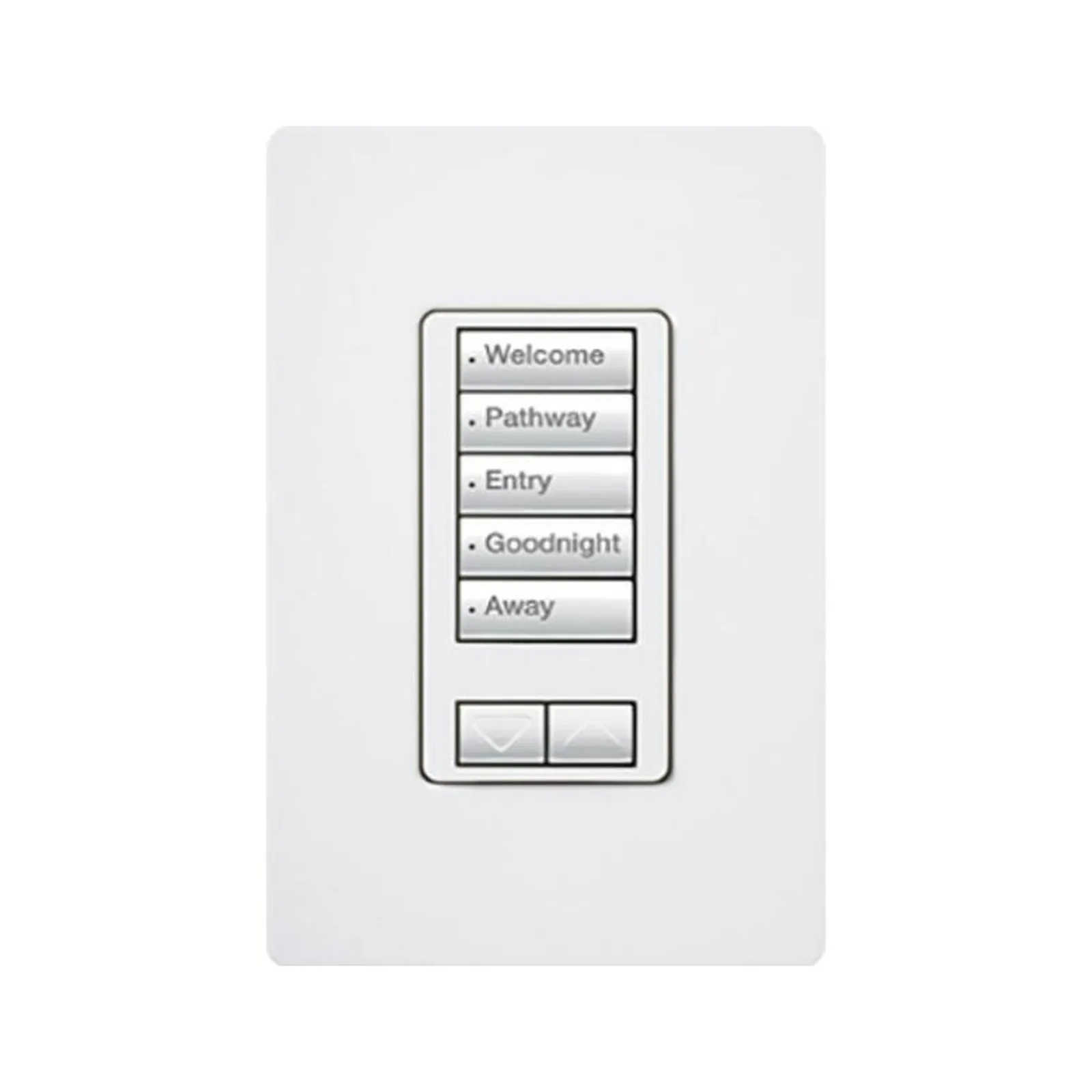 Teclado de pared seeTouch de 5 botones con subir/bajar para control de luces y cortinas en sistemas RadioRA 2, 120 V, retroiluminado, color blanco
