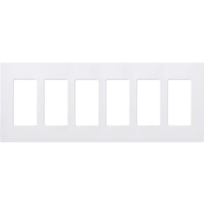 Placa de pared Claro de 6 espacios sin tornillos visibles, apertura estilo decorador, blanco brillante, para atenuadores, apagadores y controles Pico de Lutron